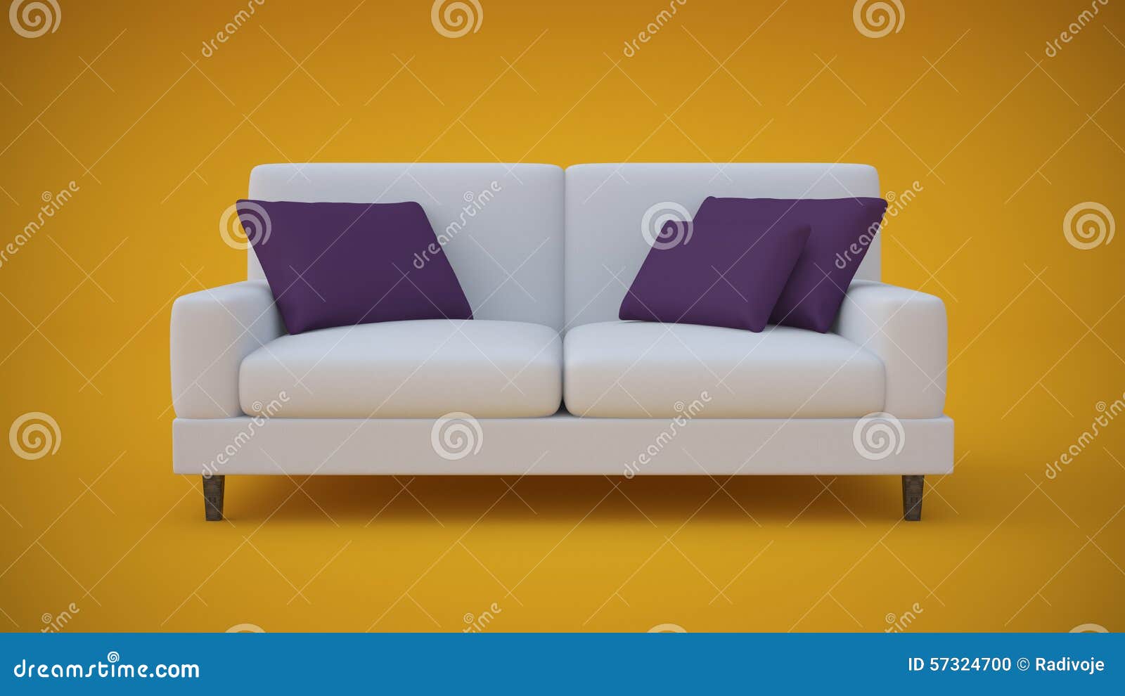 White Sofa with Purple Pillows in Yellow Studio Stock Photo Image of