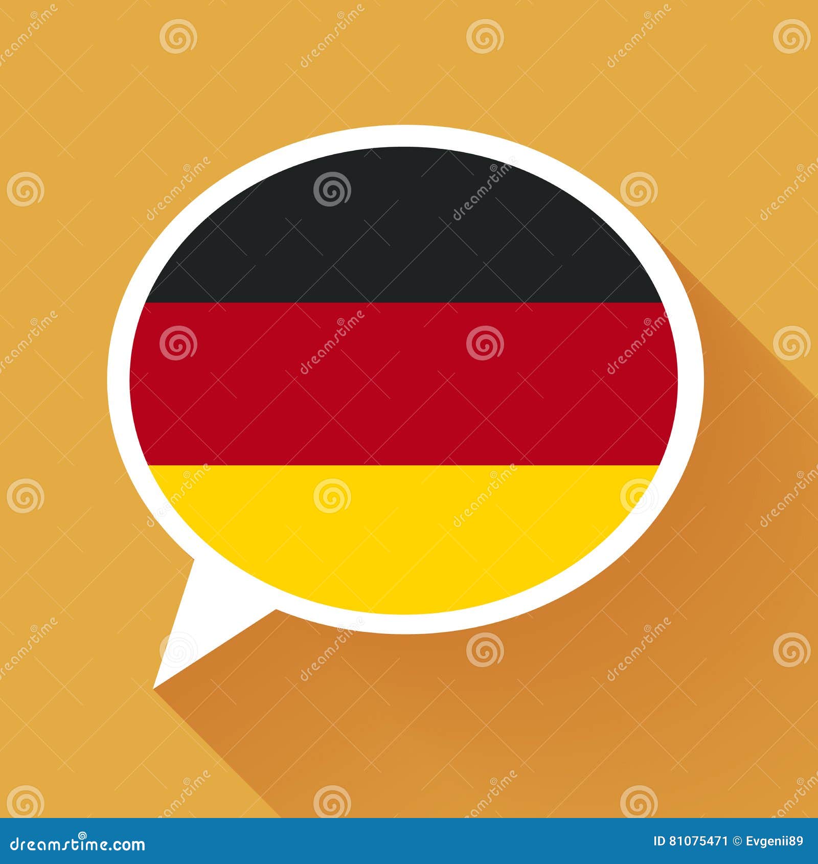 White Speech Bubble with Germany Flag on Orange Background. German