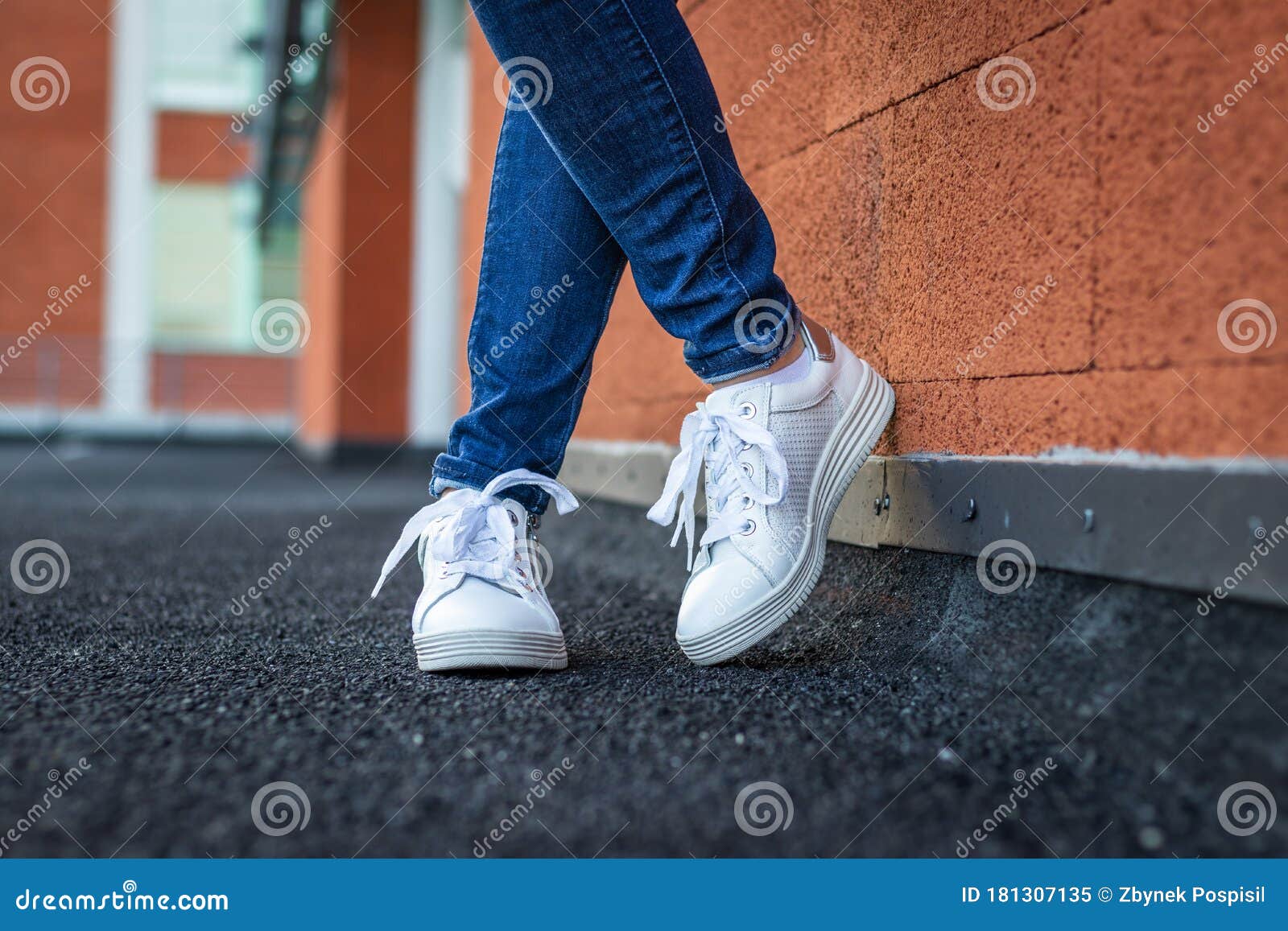 White Sport Shoes. Female Legs Stock Image - Image of legs, leather ...