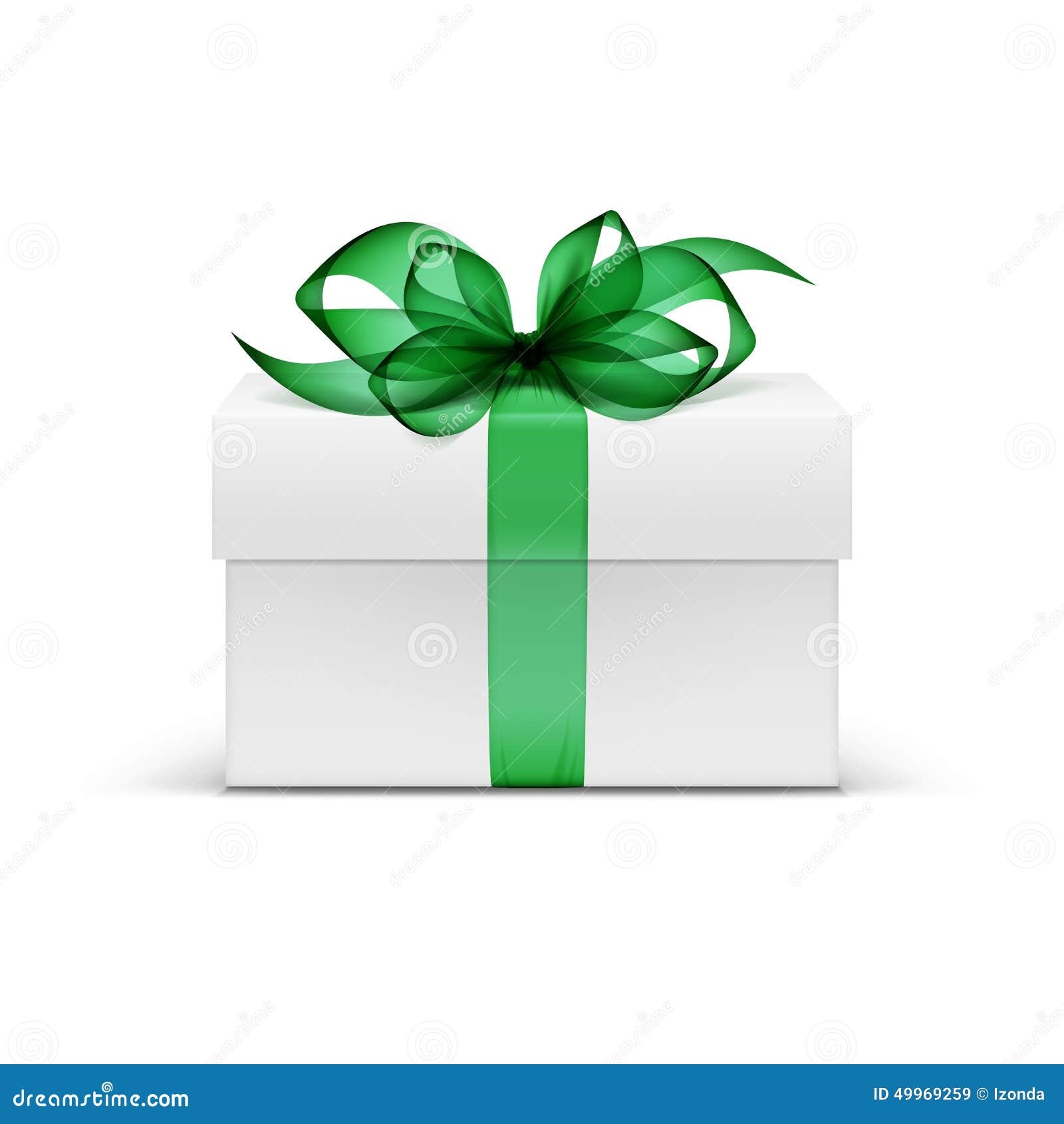 White Square Gift Box with Green Ribbon and Bow Stock Vector