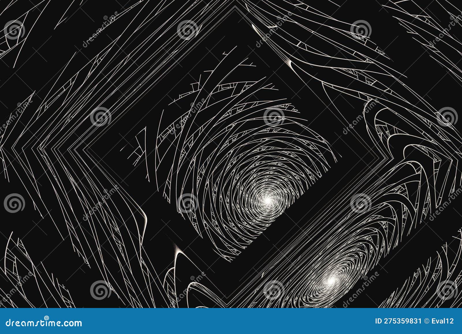 White Square Pattern of Curved Lines on a Black Background. Stock