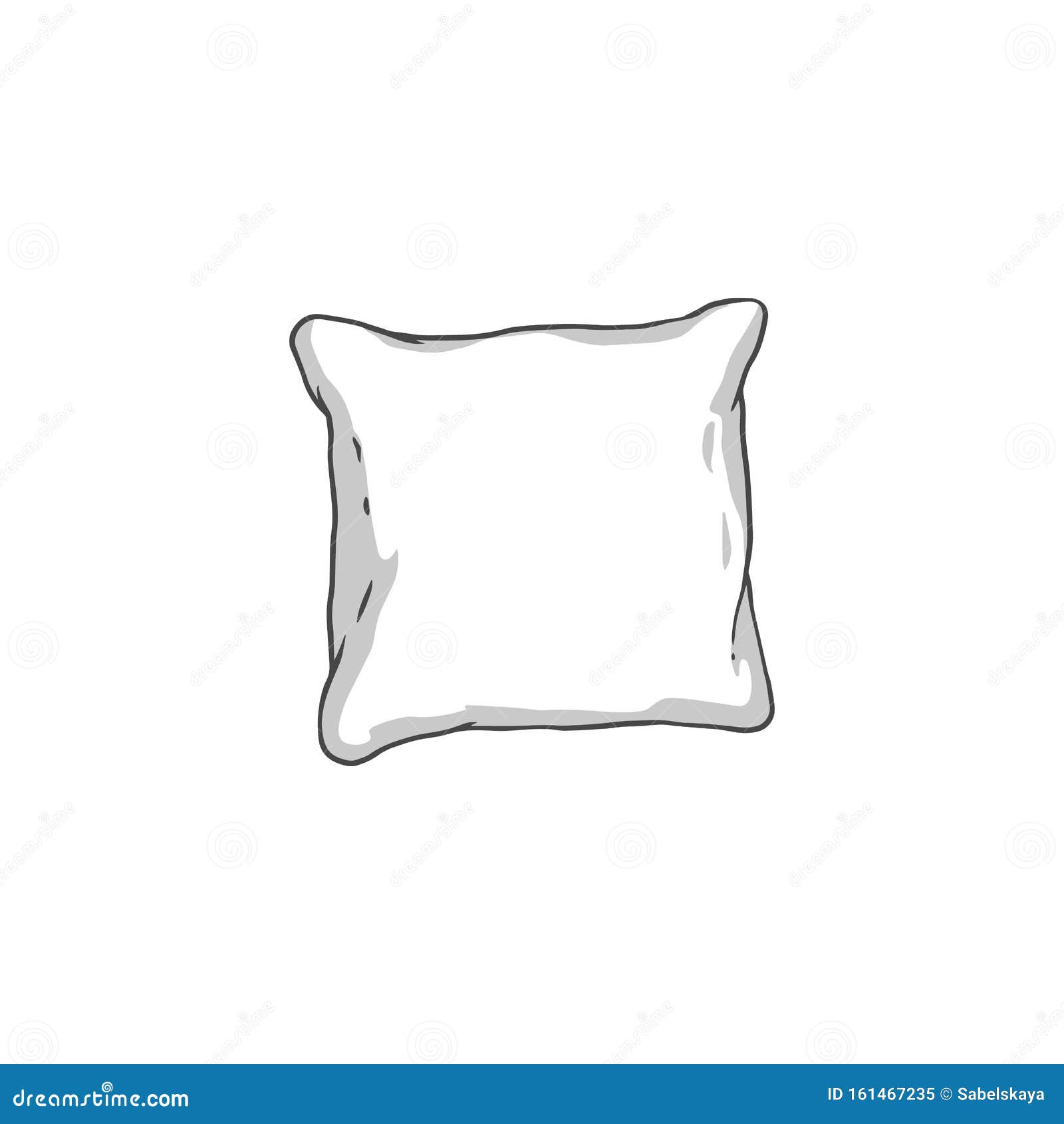 White Square Pillow Drawing Soft Hand Drawn Cushion Outline Stock