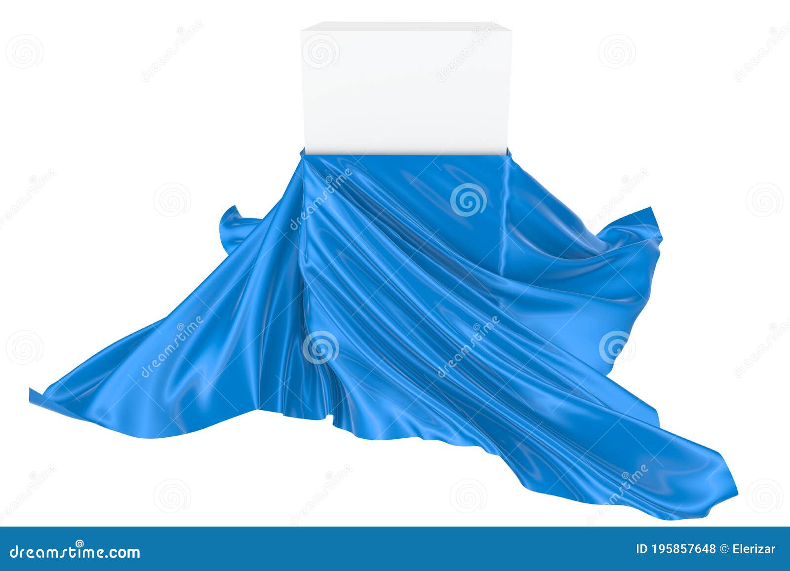 White Square Surface Surrounded by Blue Wavy Fabric, Silk or Satin. 3d ...