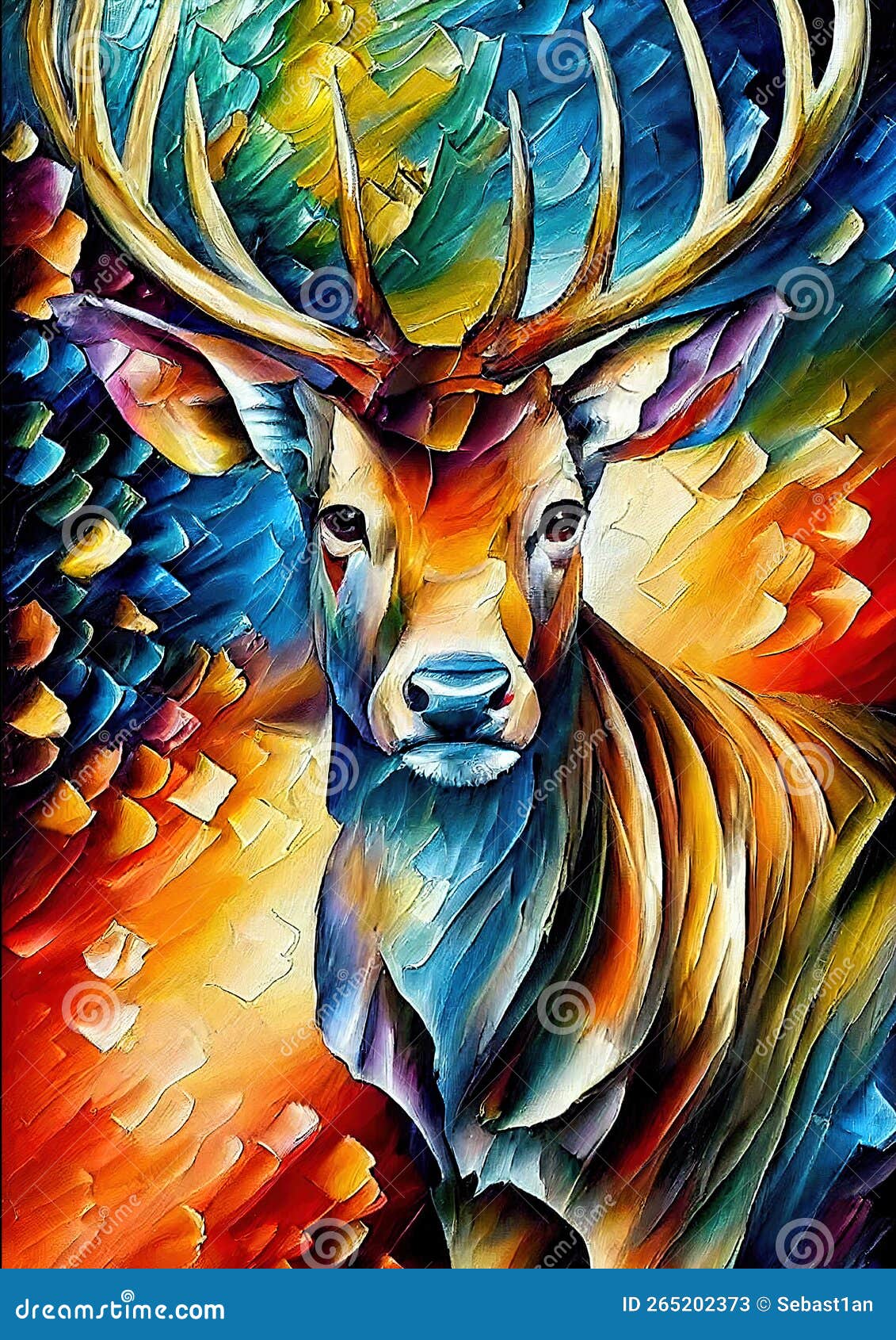 white stag, dear colorful oil knife painting