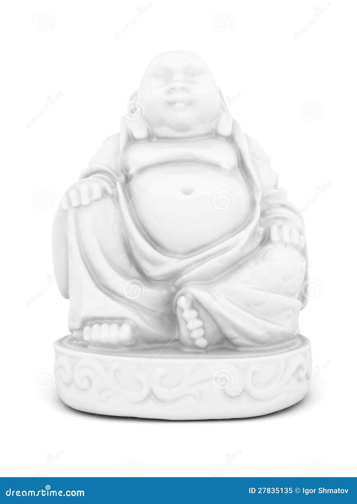 White Statue Of Gautam Buddha Calmly Meditating On A Black Platform