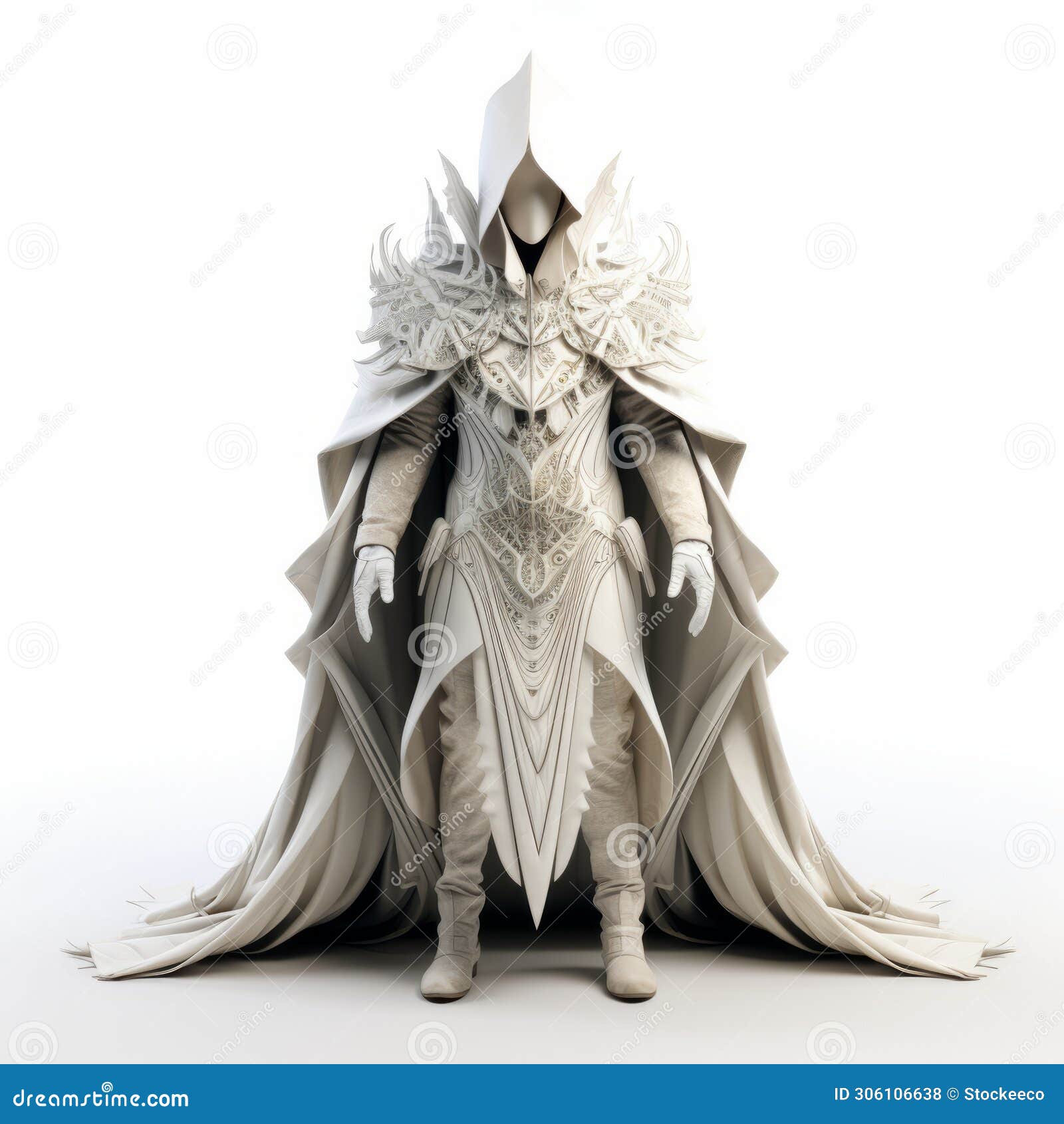 bold 3d cloak  with avian-themed monochromatic chaos