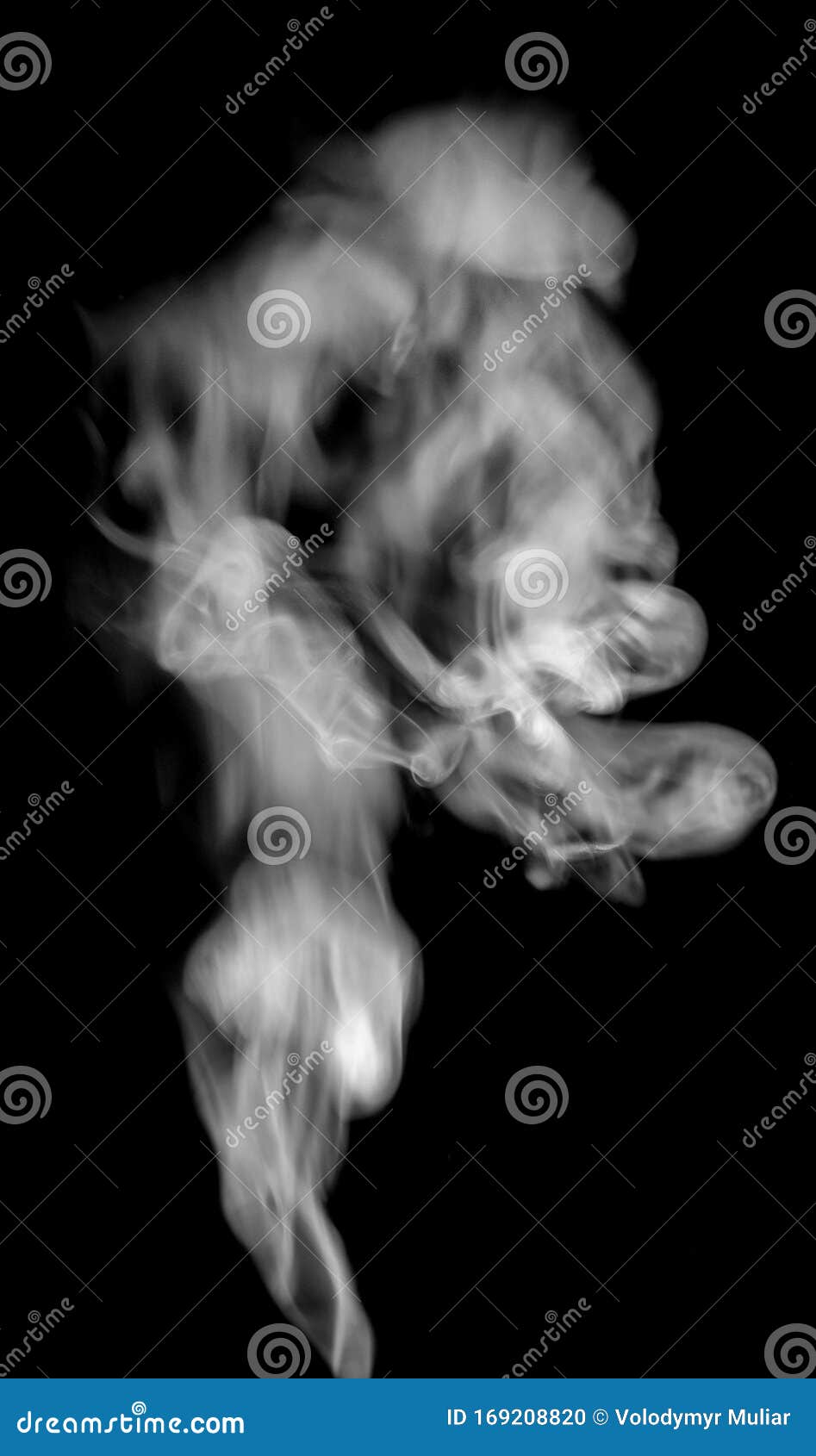 White horizontal steam, smoke isolated on black background. a