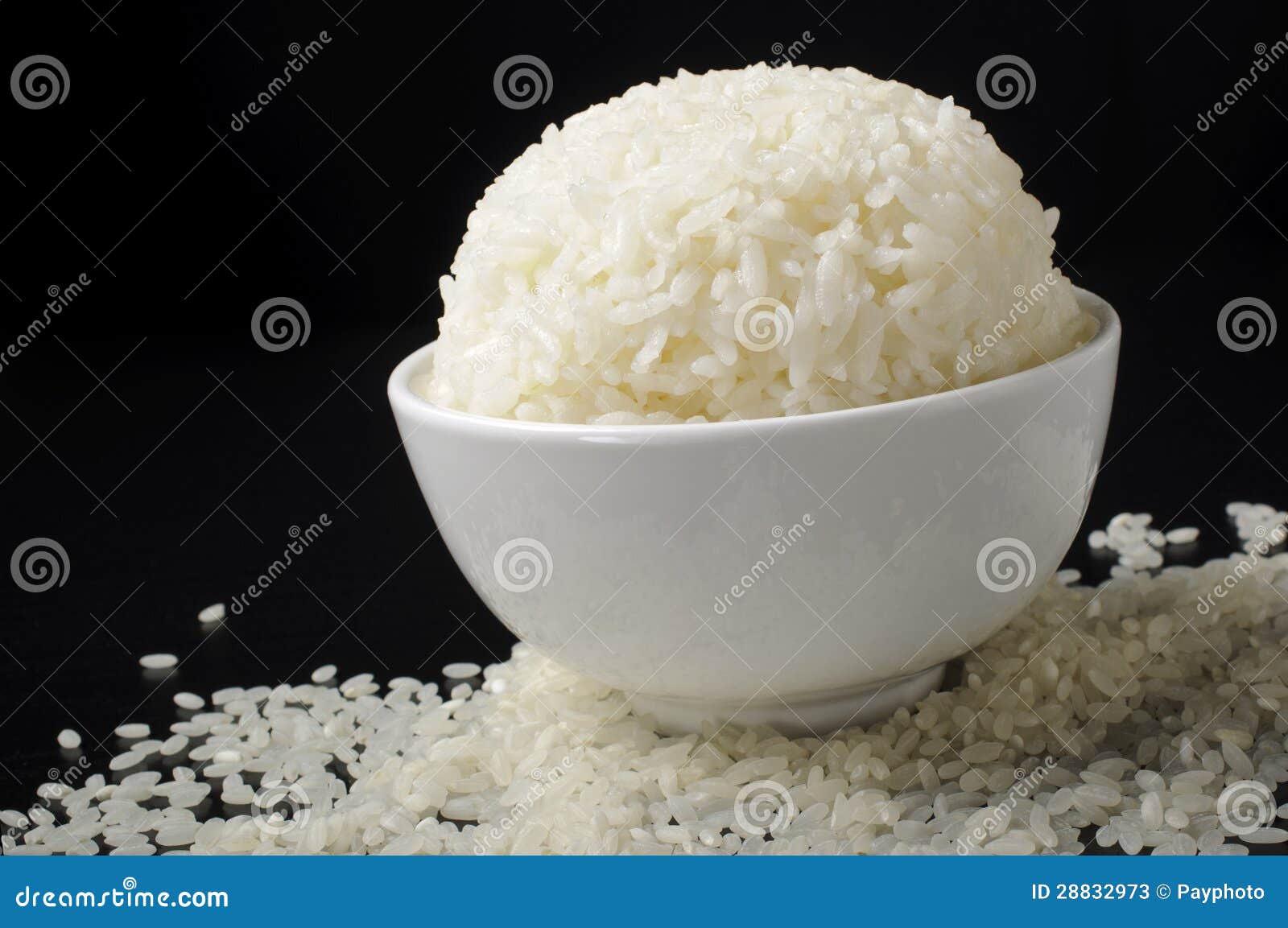 White Steamed Rice in Ceramic Bowl and Polished Rice Stock Image