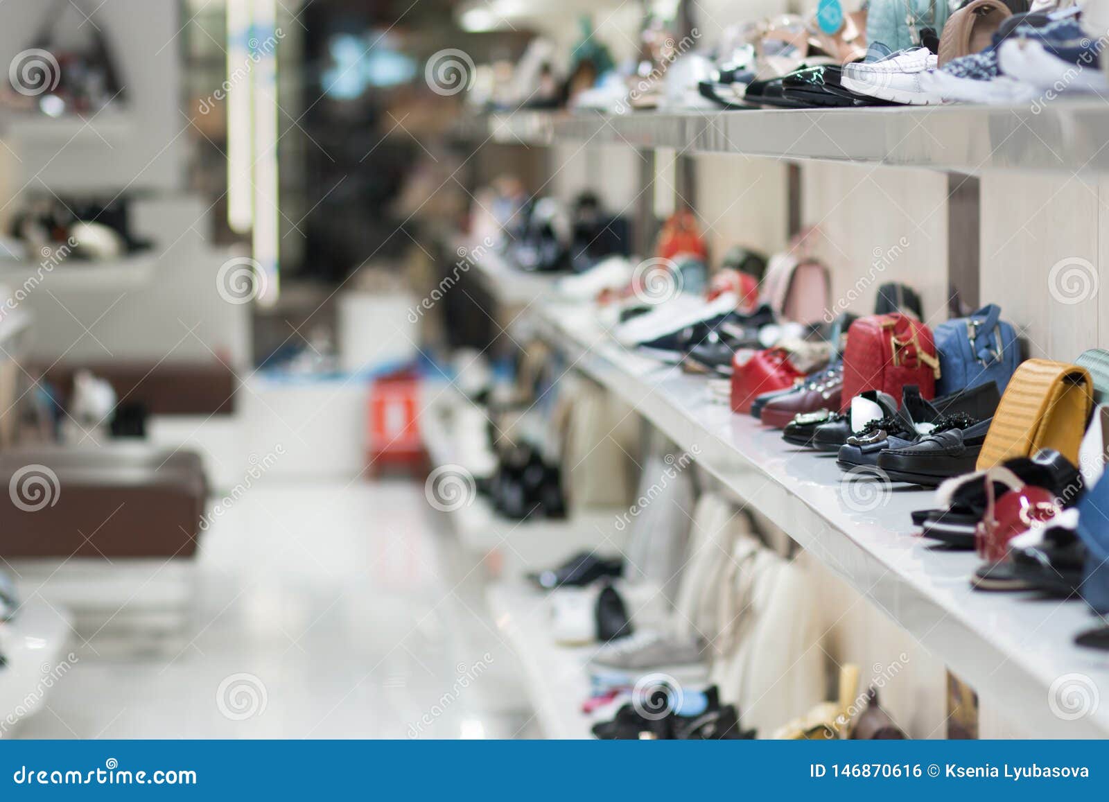 White Store Shelves With Shoes And Bags Stock Photo Image Of