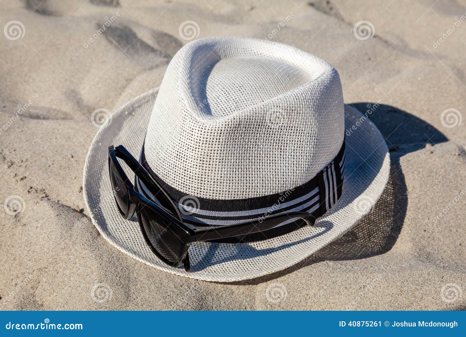 White Straw Fedora with Sunglasses on Beach Stock Image Image of