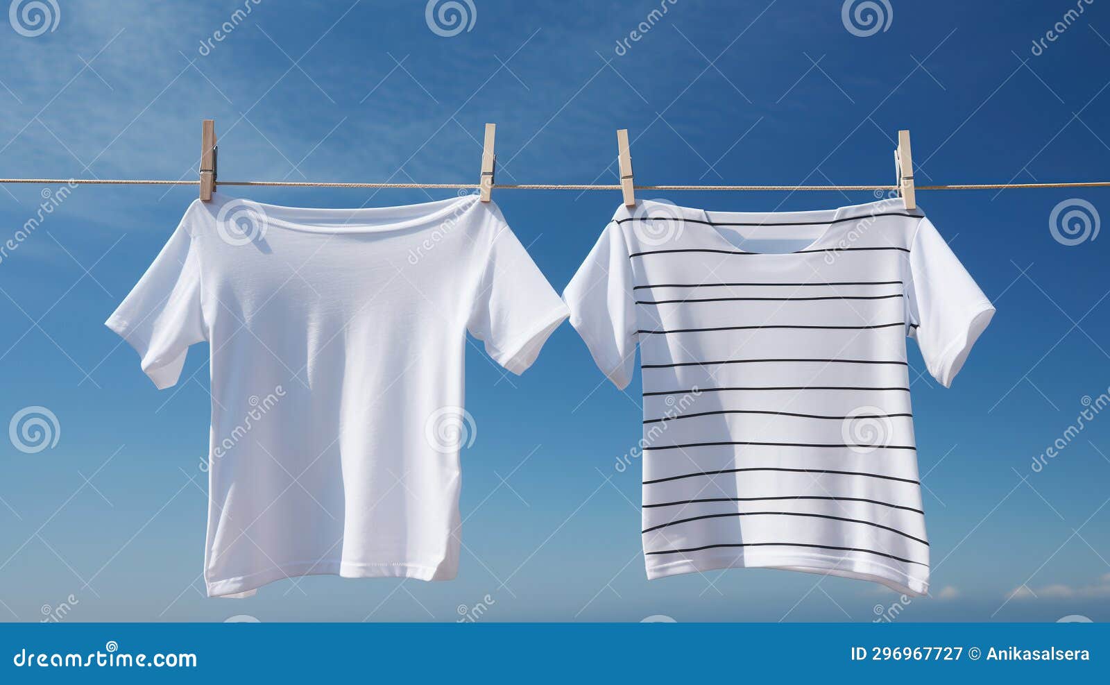 White and Striped T-shirts Drying on a Laundry Line, on Blue Sky  Background. Clean Clothes on a Clothes Line. Generative AI Stock  Illustration - Illustration of peace, summer: 296967727