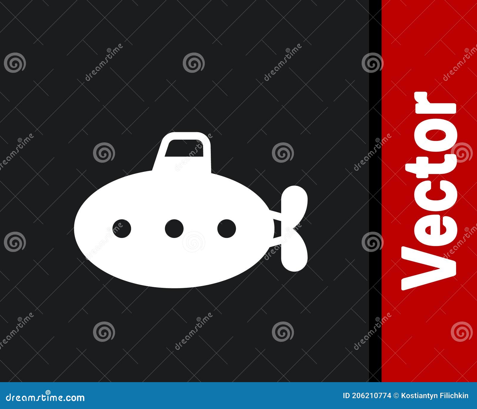 white submarine toy icon  on black background. 