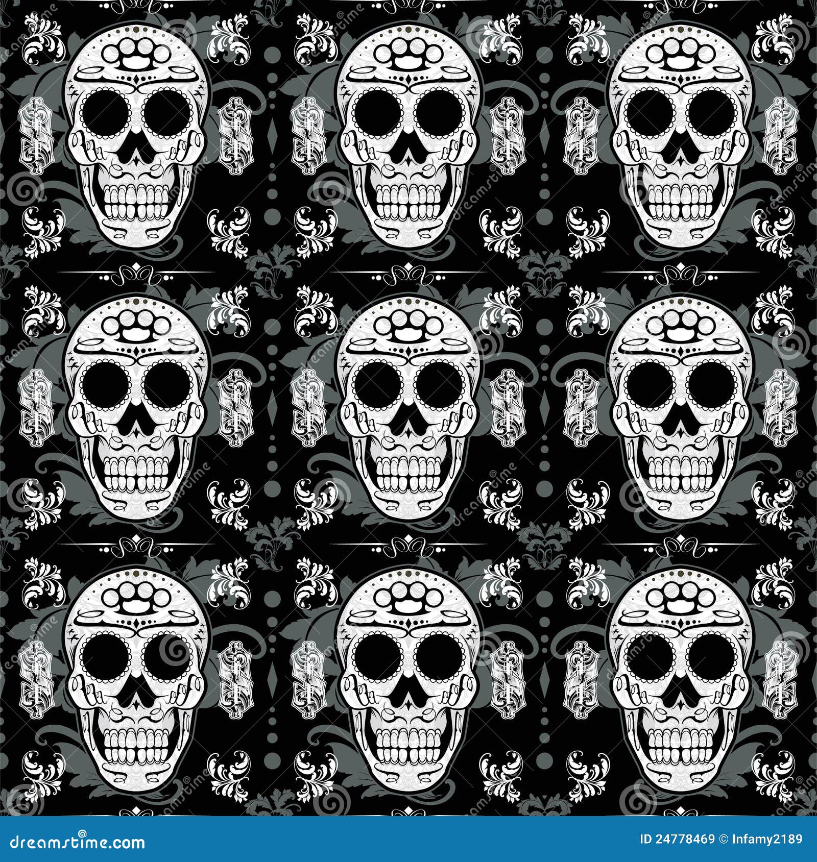 White Sugar Skull Seamless Background Stock Illustration - Illustration