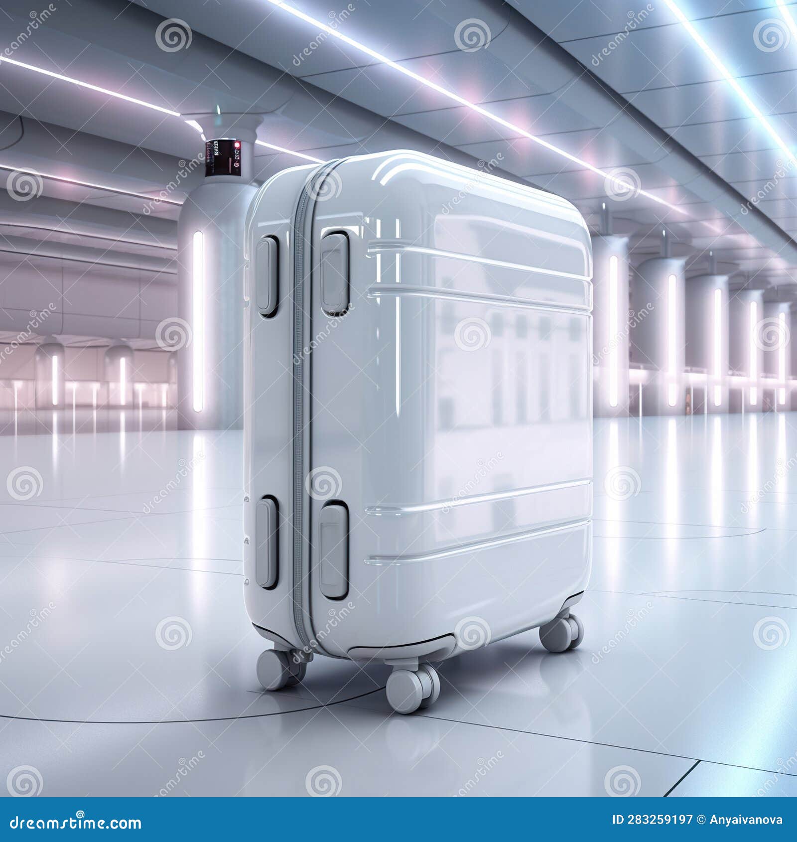 A White Suitcase with an Apple Logo on it. Generative AI Image. Stock