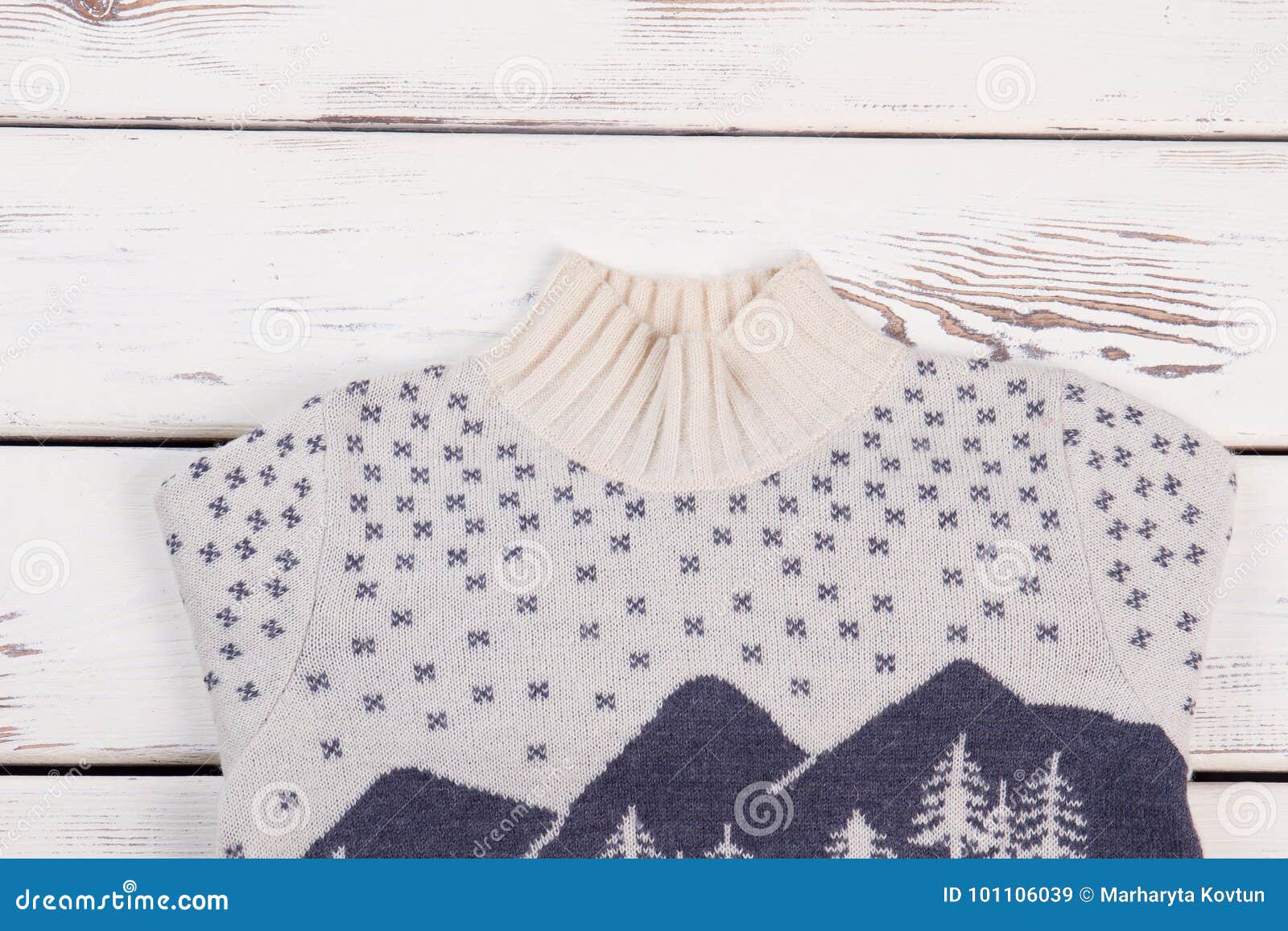 White Sweater with Norwegian Pattern Stock Image - Image of comfy, roll ...