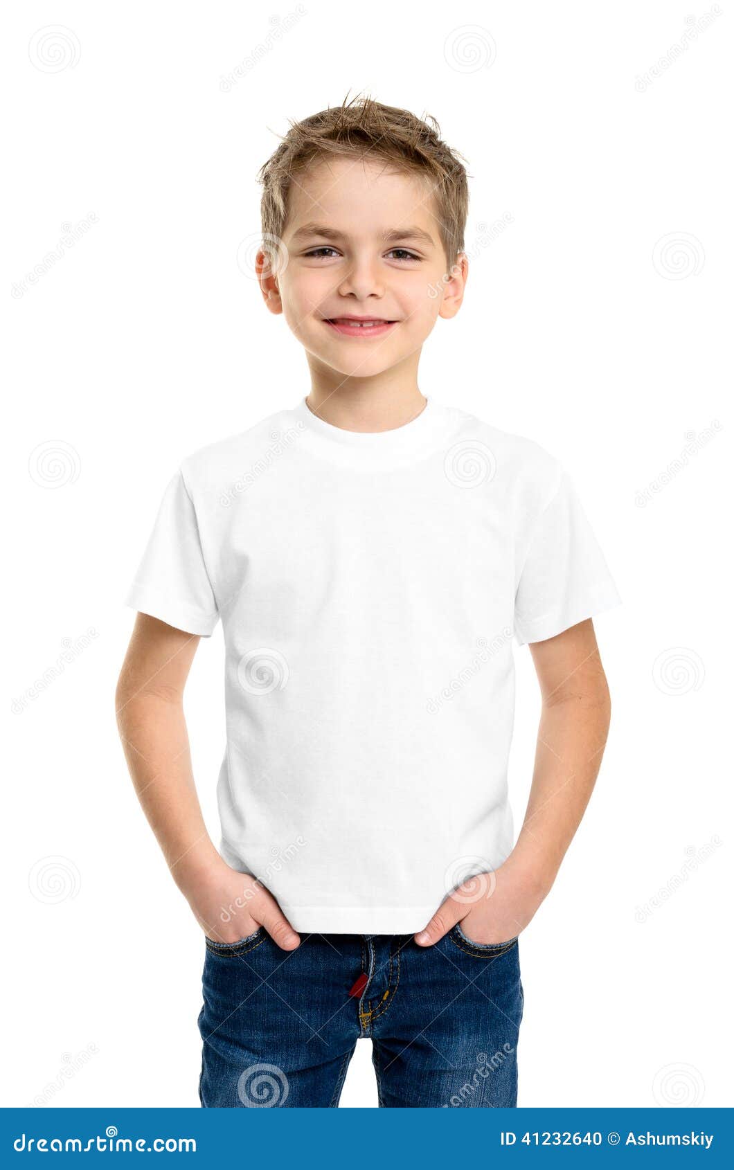white t-shirt on a cute boy