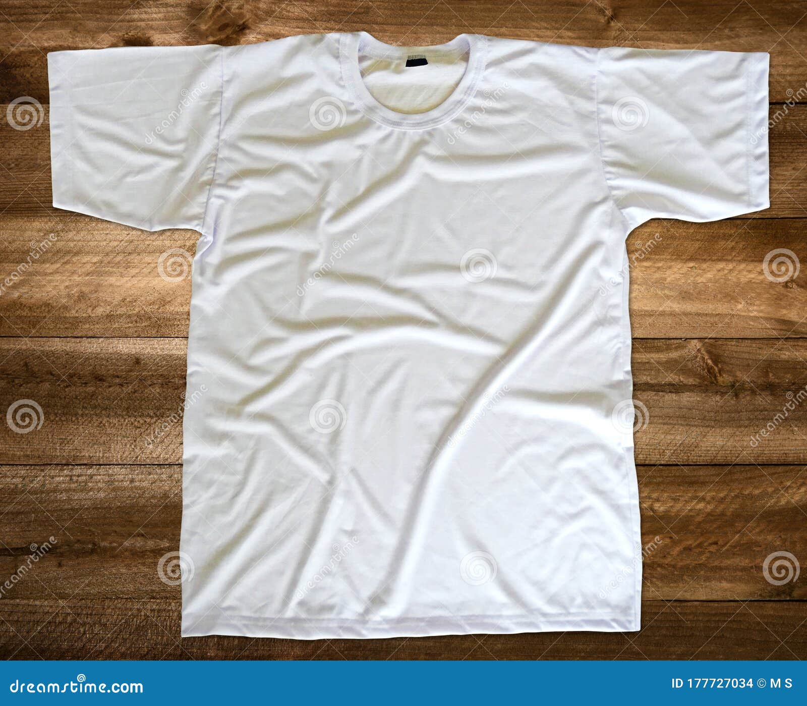 Download White T-shirt Mockup Front View Wooden Background Stock ...