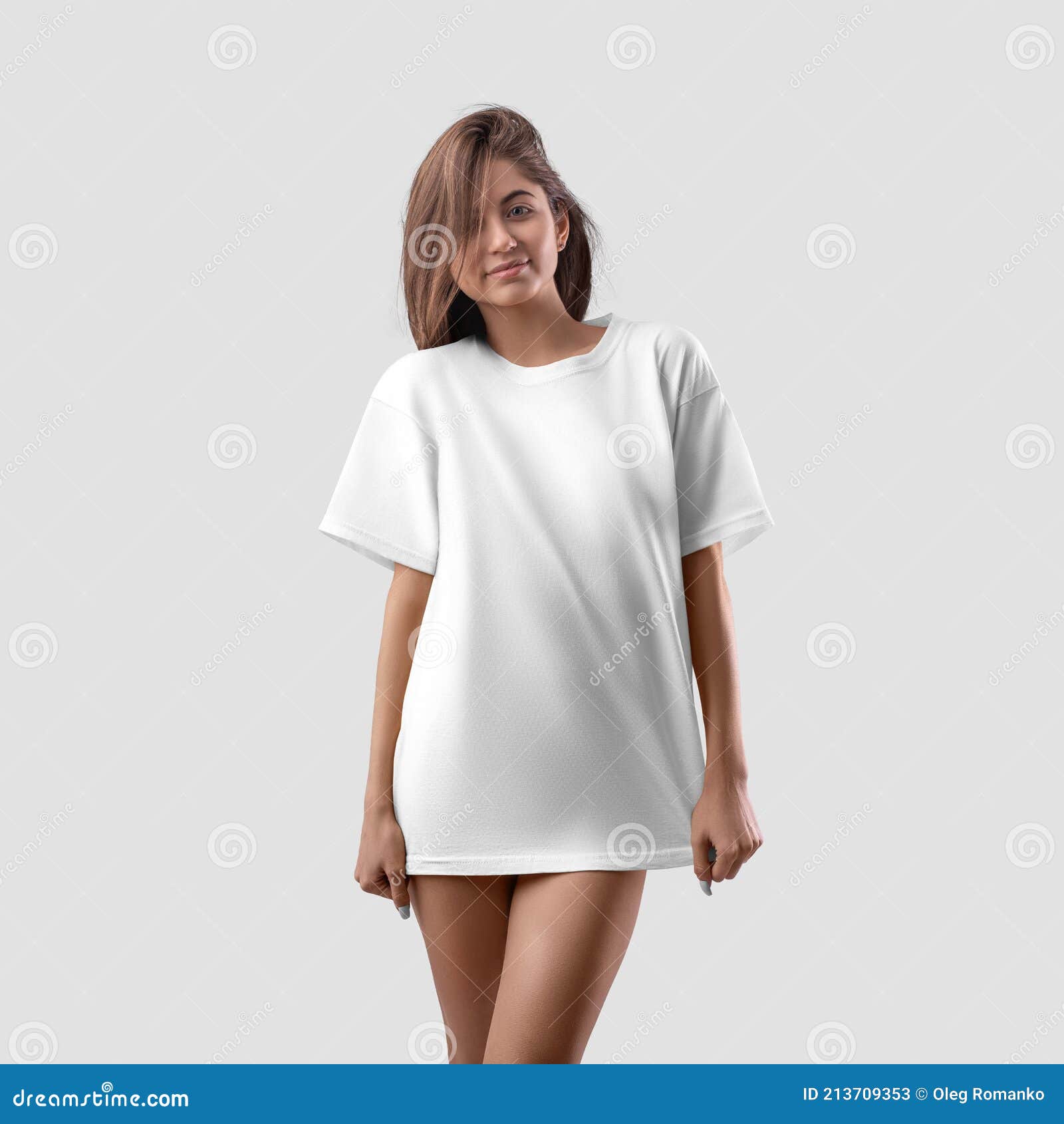 White T-shirt Mockup Girl Stock - Image of concept, hair: 213709353