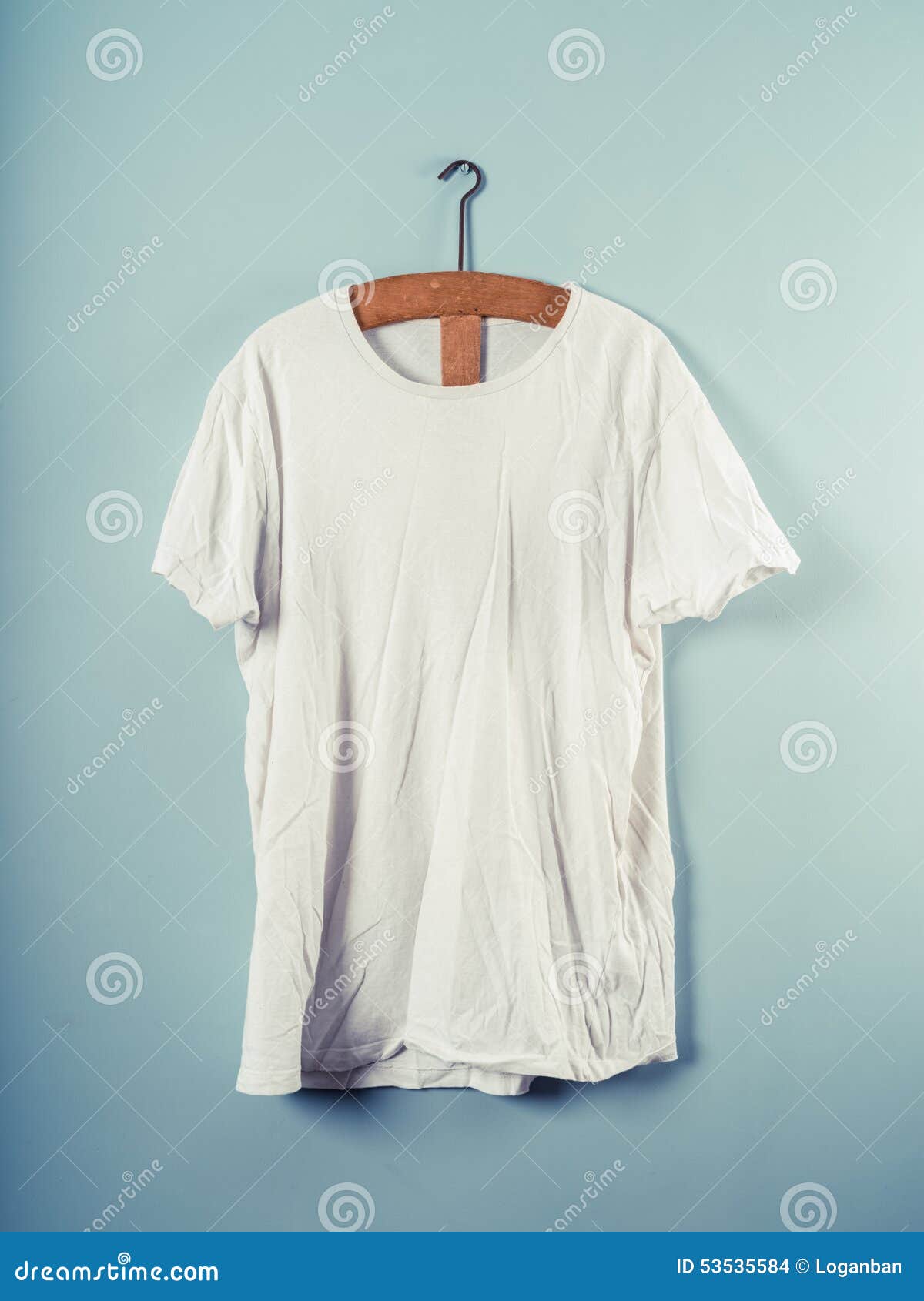 White T-shirt and Wooden Hanger Stock Photo - Image of background ...