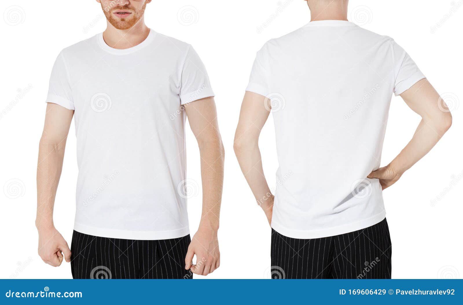 White T Shirt on a Young Man Isolated, Front and Back View Stock Image ...