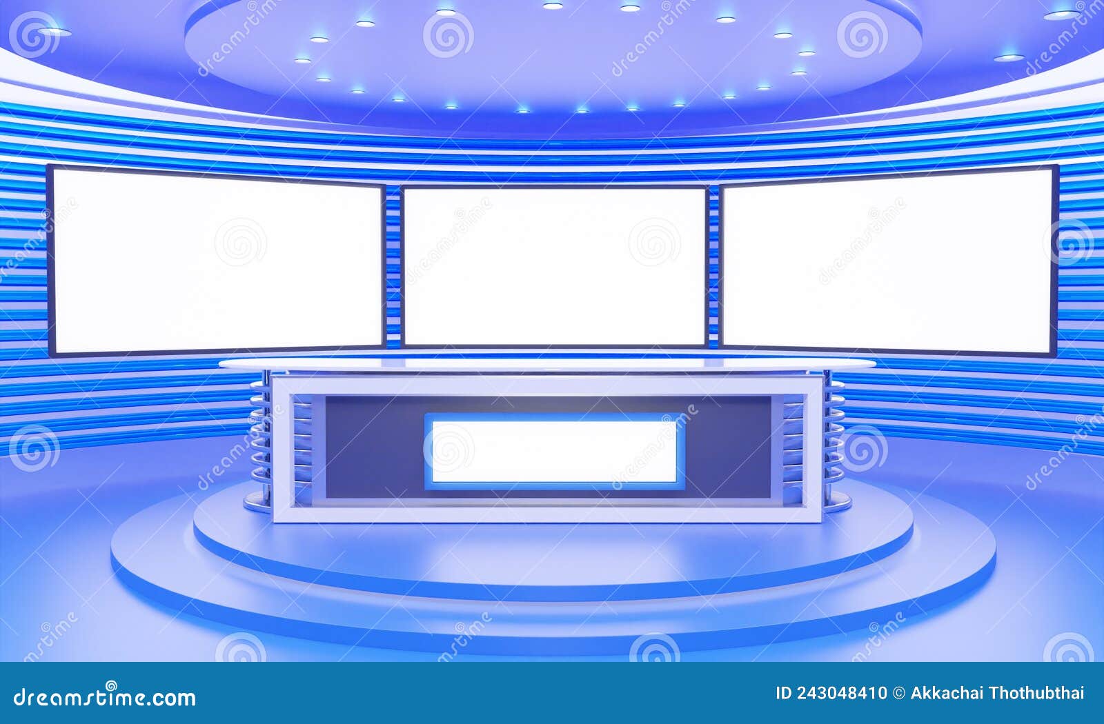White Table and Lcd Background in a News Studio Room.3d Rendering Stock