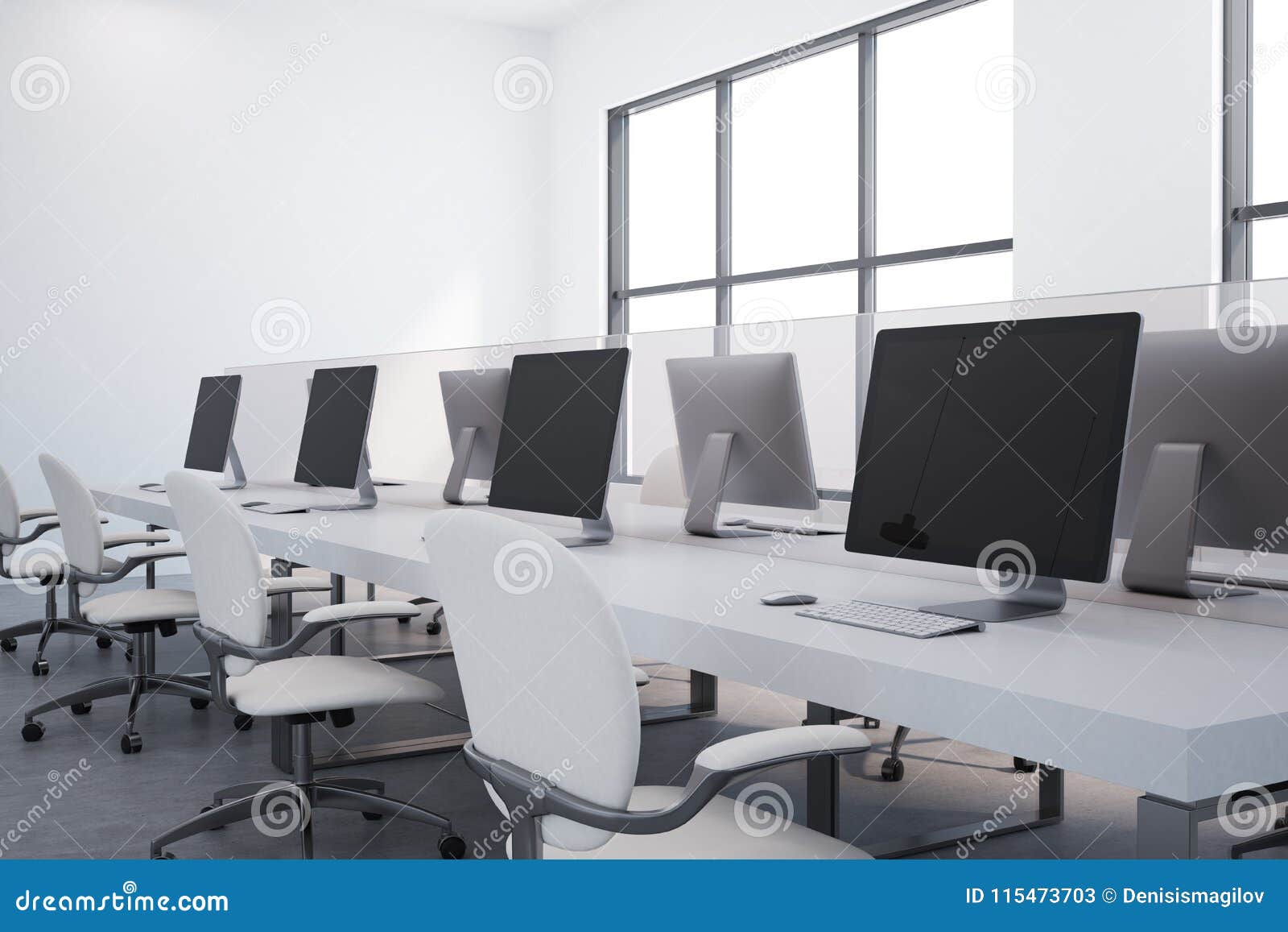 White Table Open Plan Office Close Up Stock Illustration