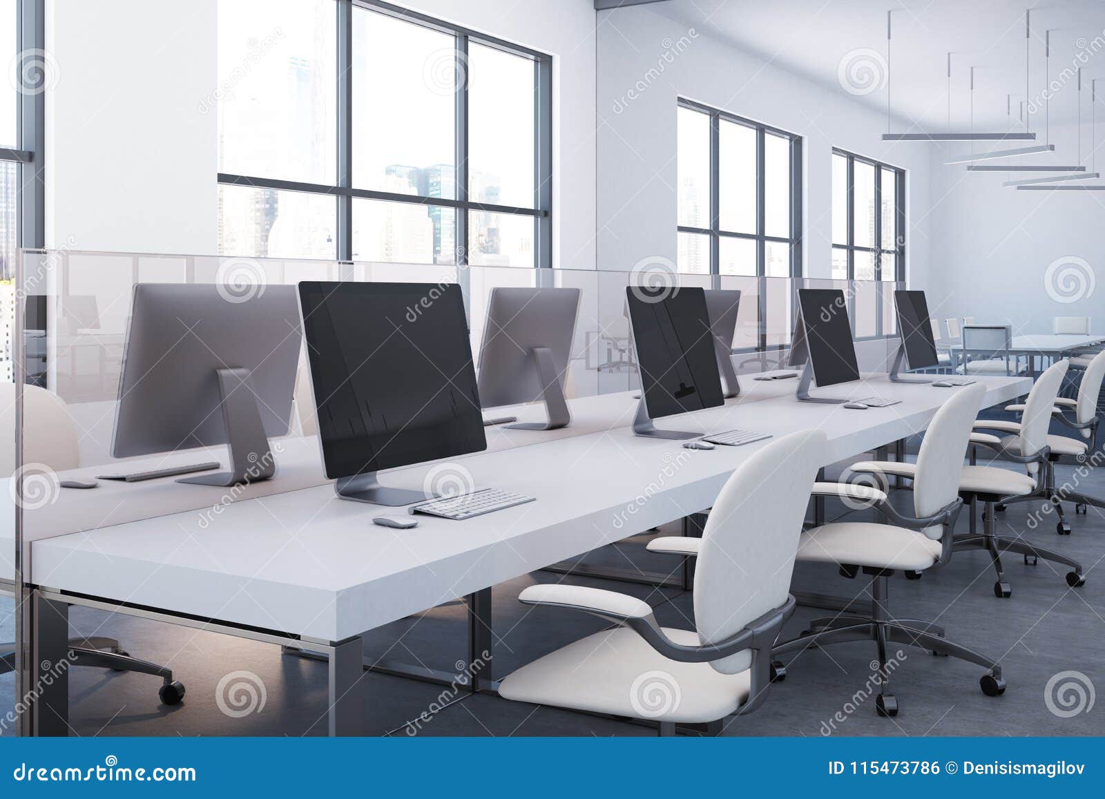 White Table Open Plan Office Close Up Side View Stock Illustration