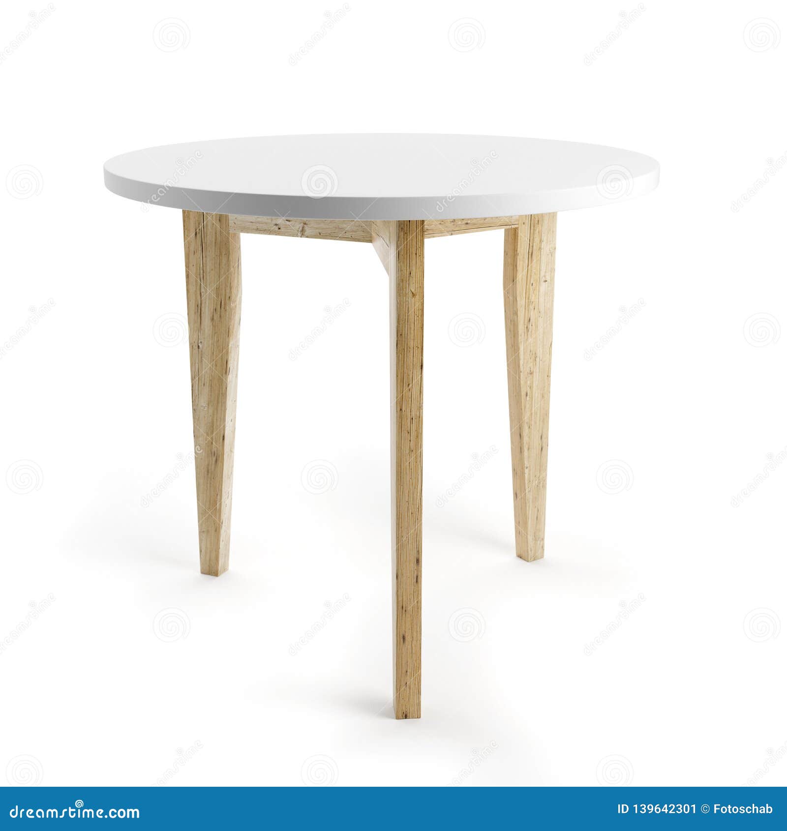 White Table with Wooden Legs Isolated on White Background with Clipping