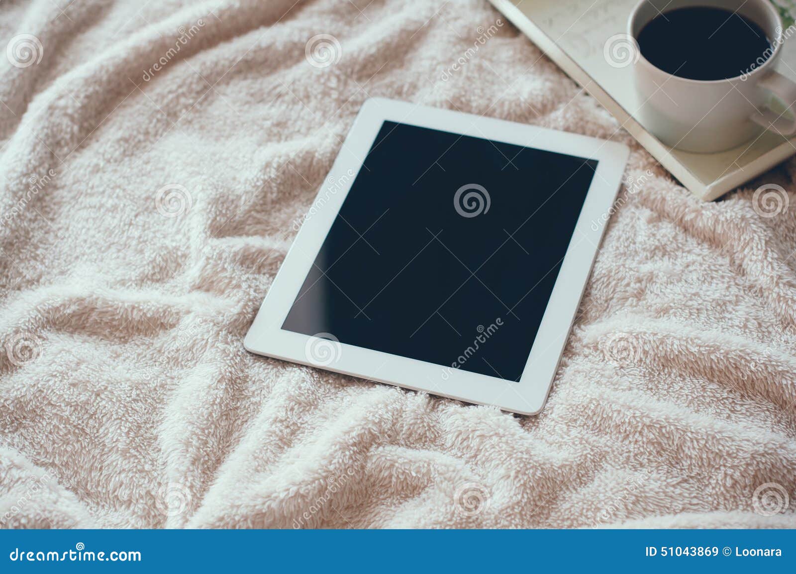 White tablet stock image. Image of warm, screen, blanket 51043869