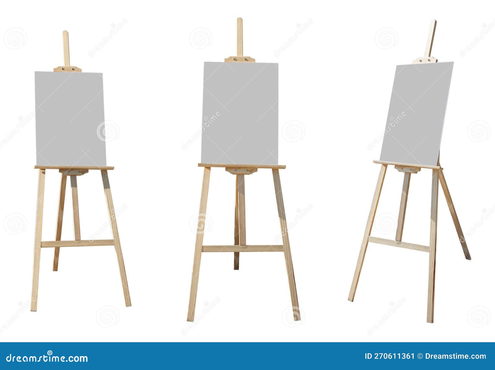 White Tablet for Drawing on a Wooden Easel in 3 Angles Isolated on a
