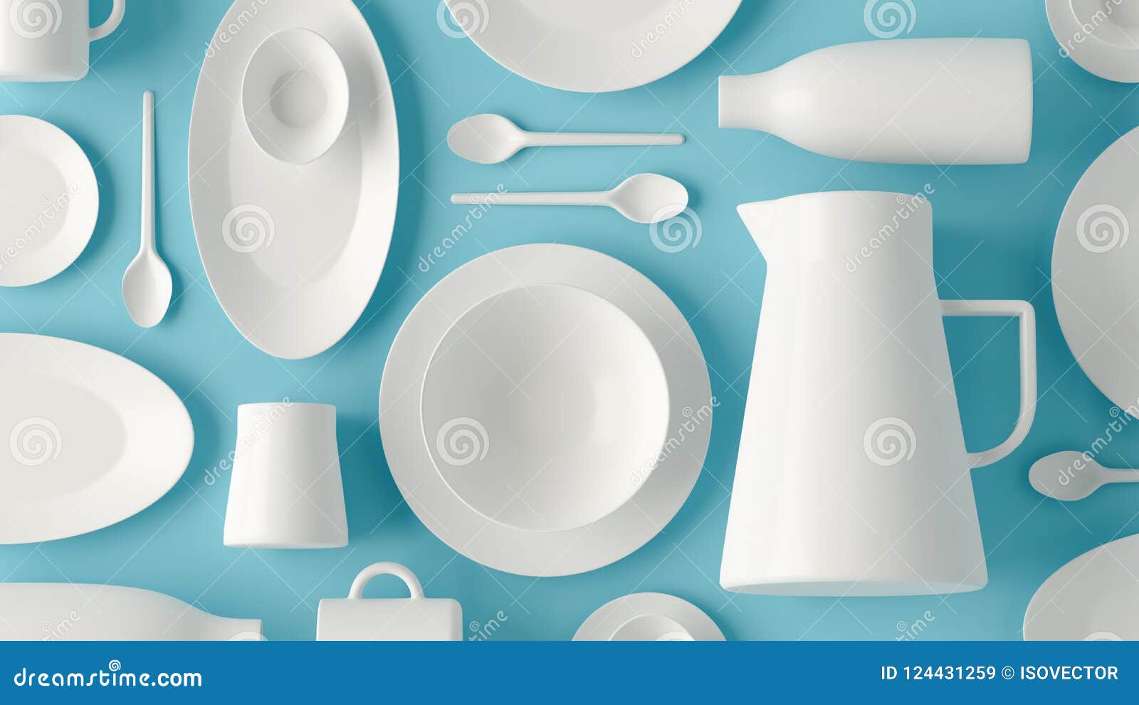 White Tableware Flatlay Layout Stock Illustration Illustration of