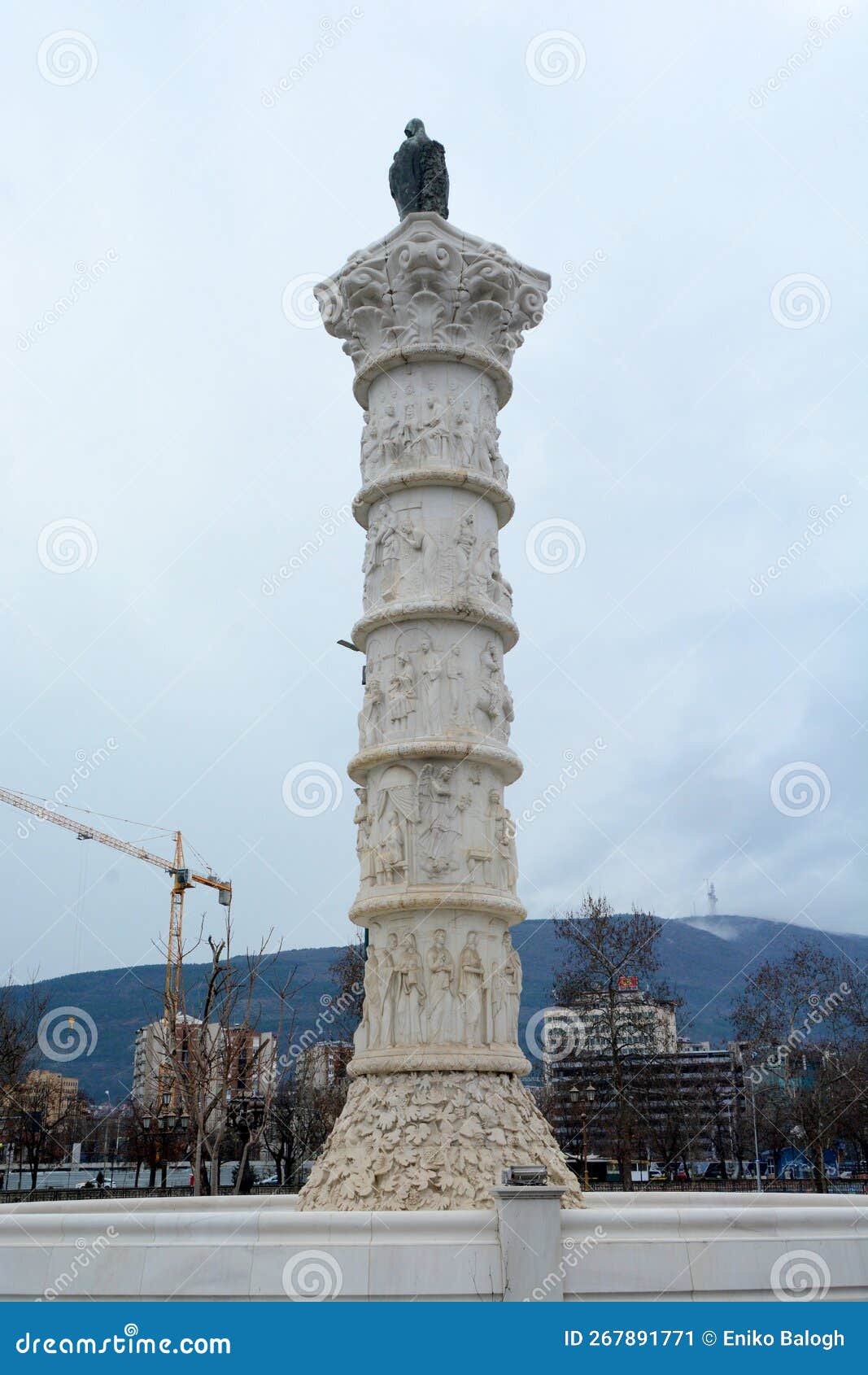 white tall statue at square âblessed virgin maryâ in skopje