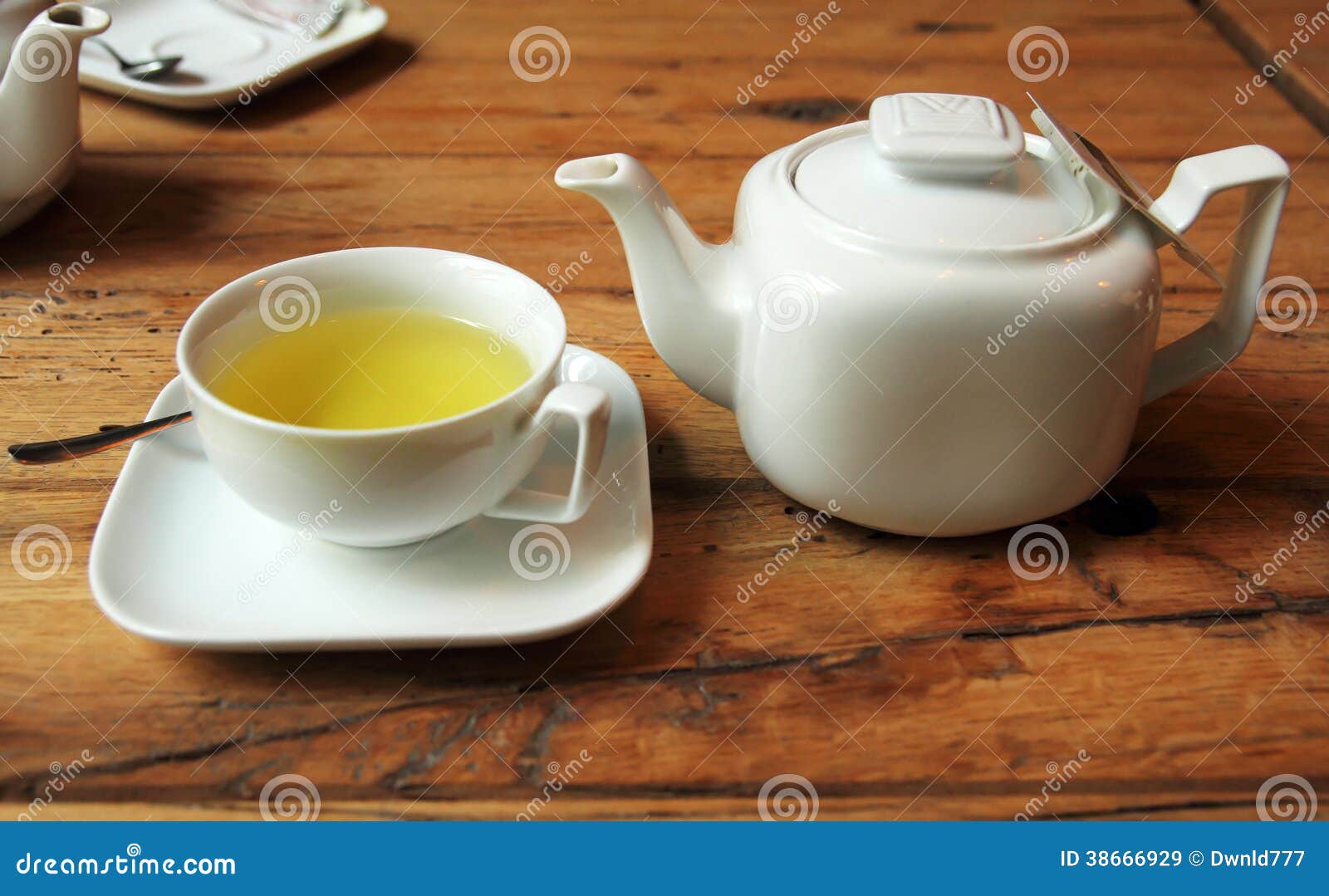 White Tea Set on Wooden Table Stock Image Image of ceramic, tableware