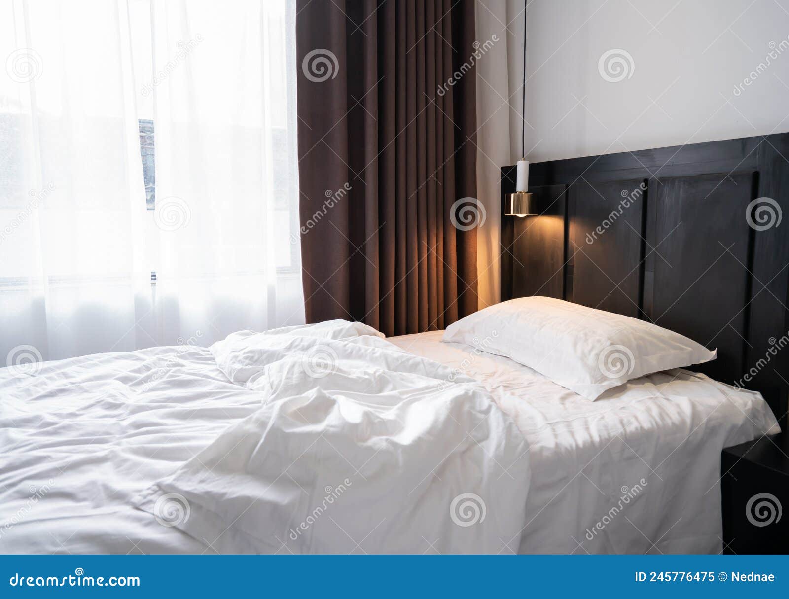 White Themed Bed Sheets and White Curtain Stock Image Image of decor