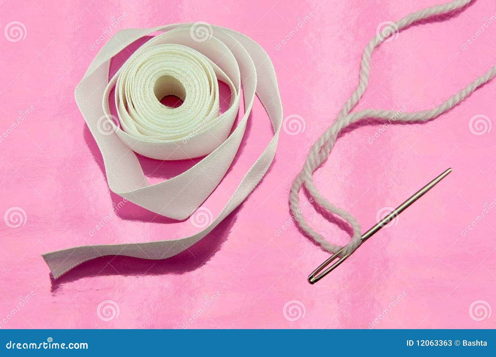White Thread, Ribbon and Needle Stock Image Image of hobbies