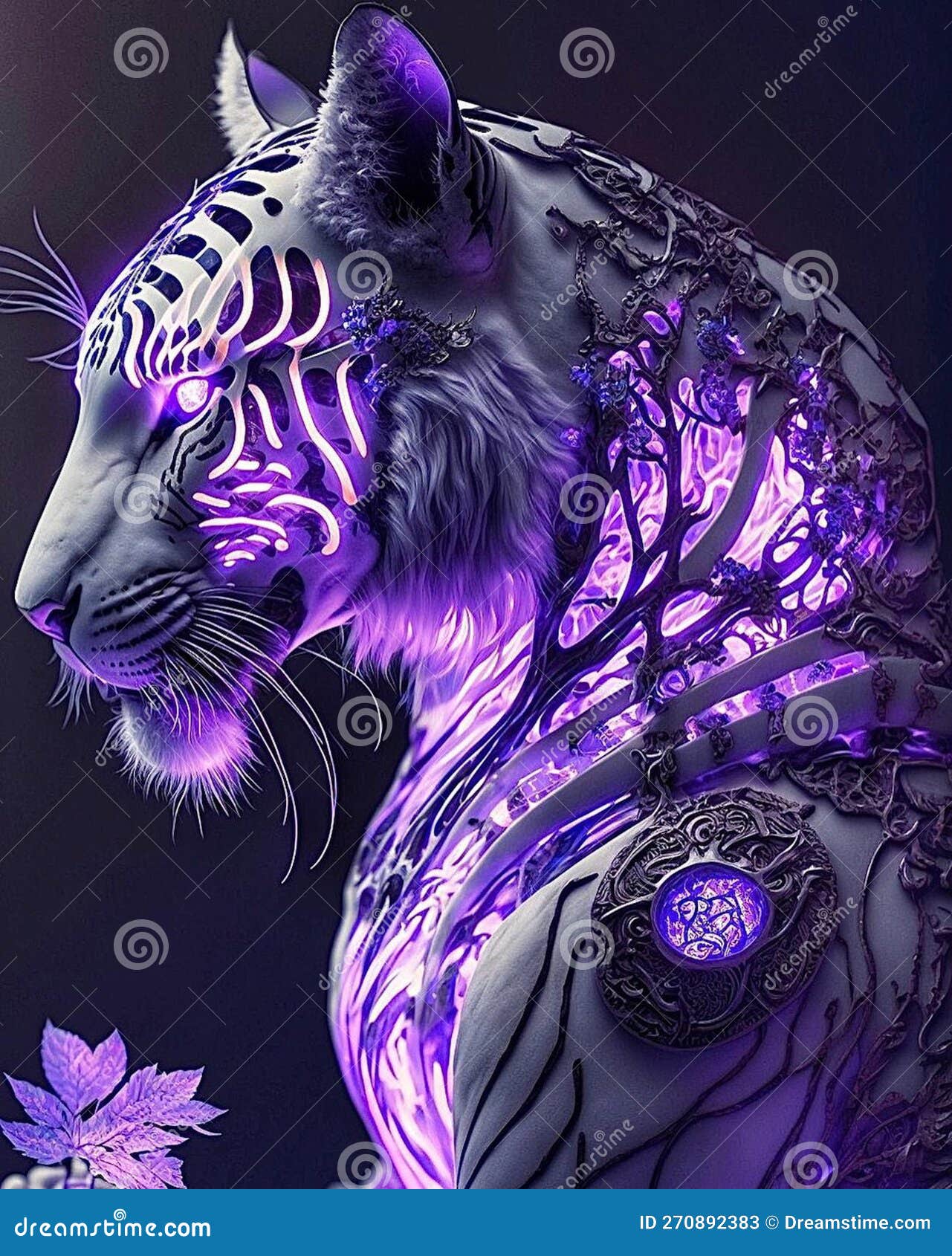White Tiger with Purple Neon Light Stock Illustration - Illustration of