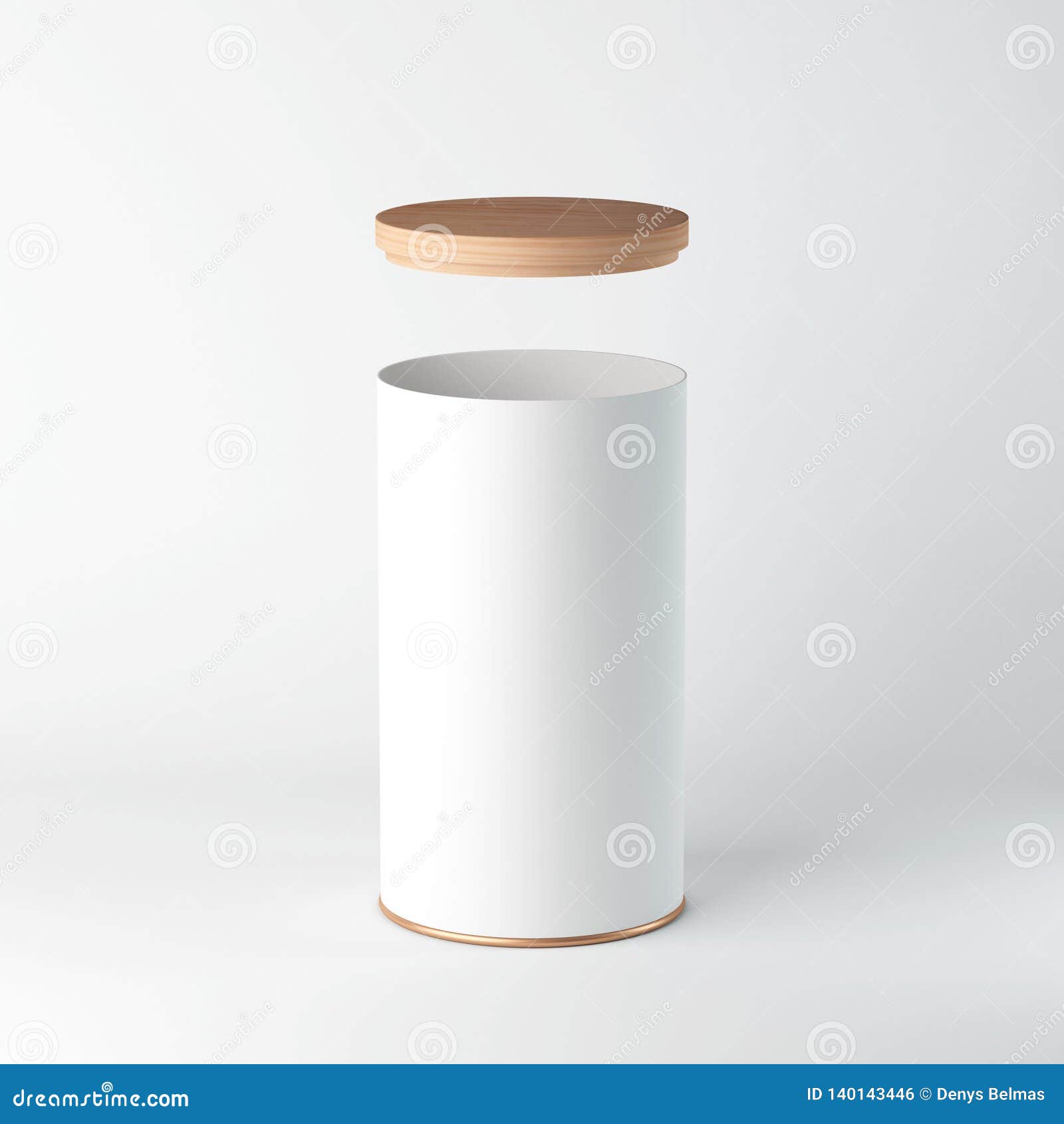 Download White Tin Can Mockup With Wooden Cover, Lid. Cylindrical ...