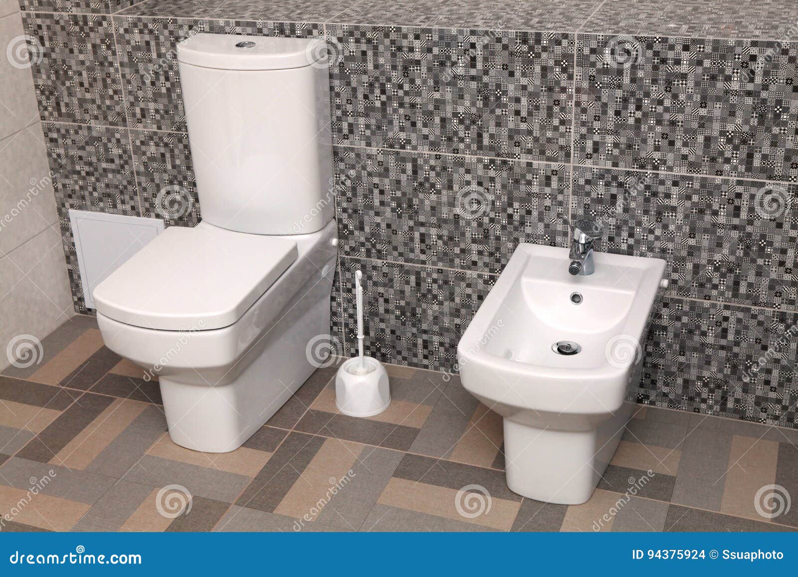 White Toilet Bowl and Bidet in Wc Stock Photo Image of domestic, bath