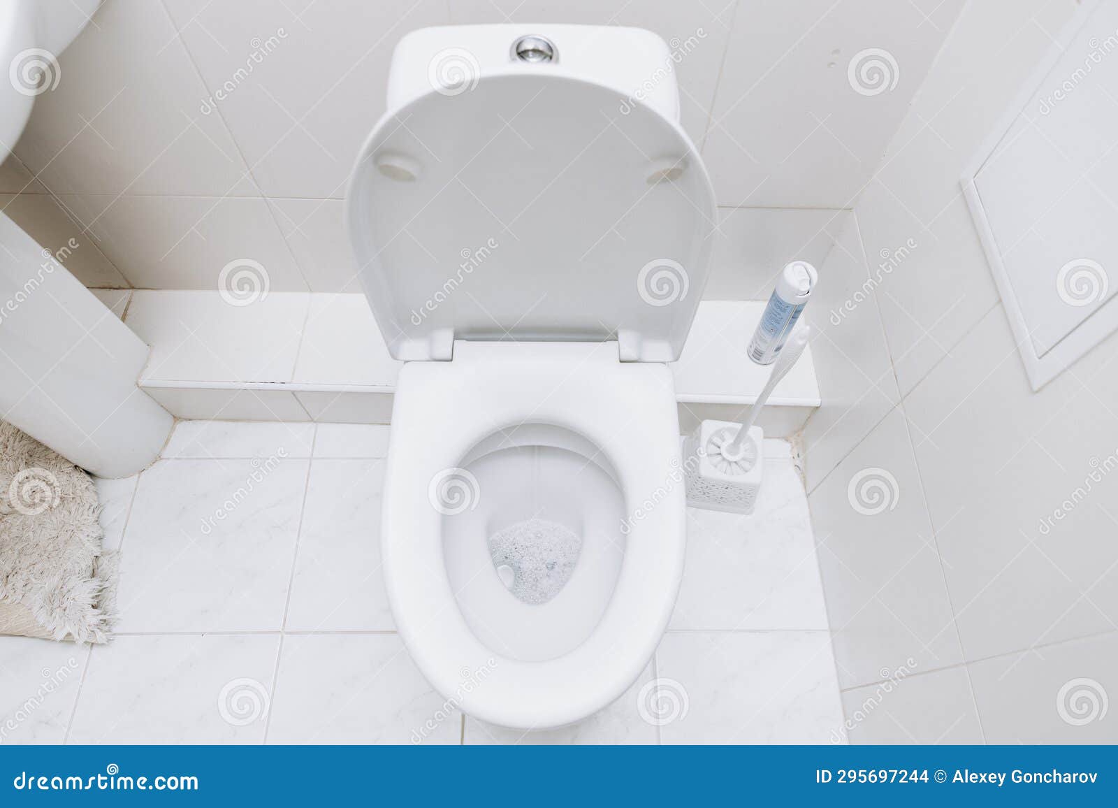 White Toilet with Open Lid. Toilet Morning Procedures. Stock Photo