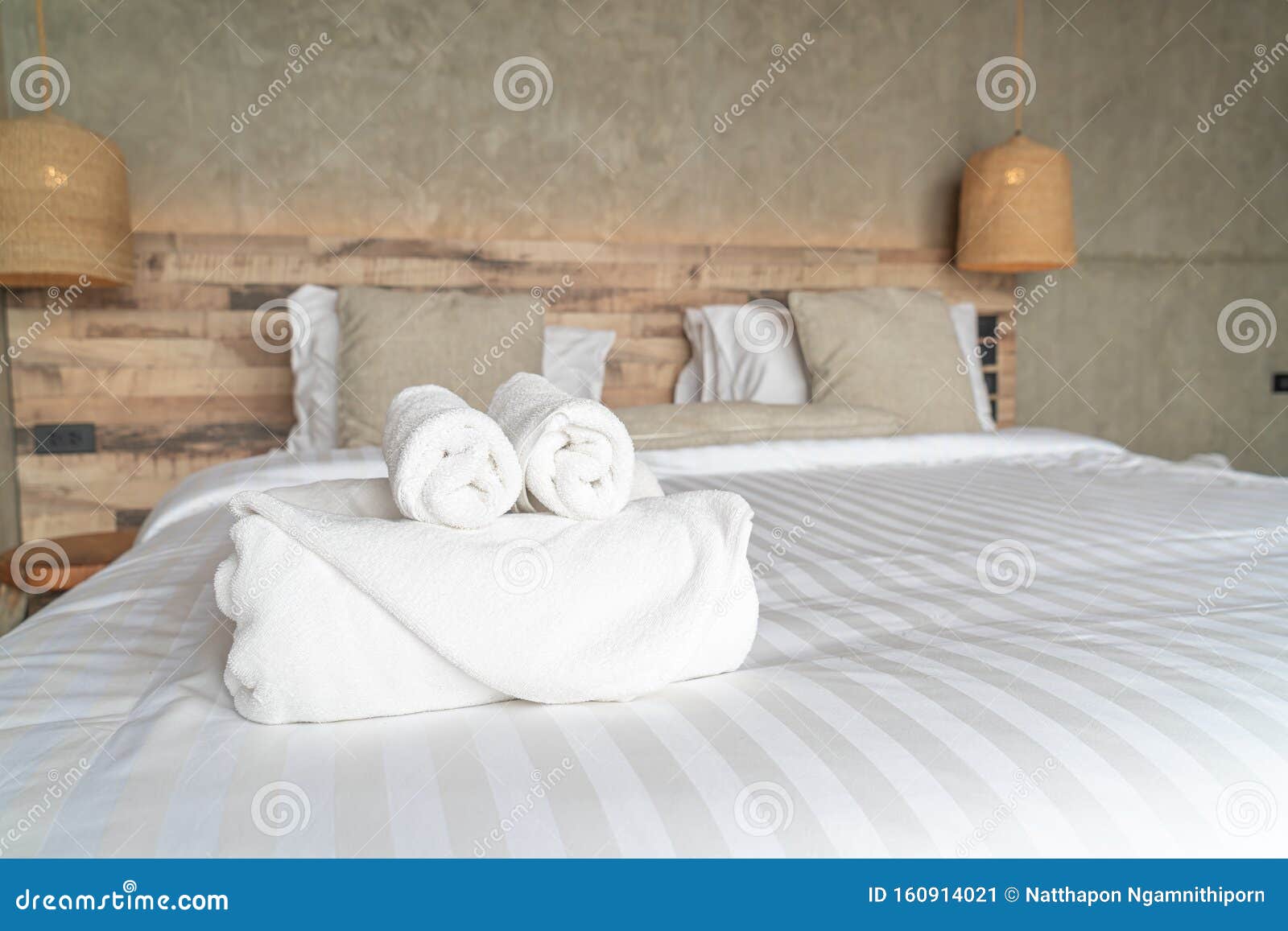 White Towel on Bed Decoration in Bedroom Stock Image Image of