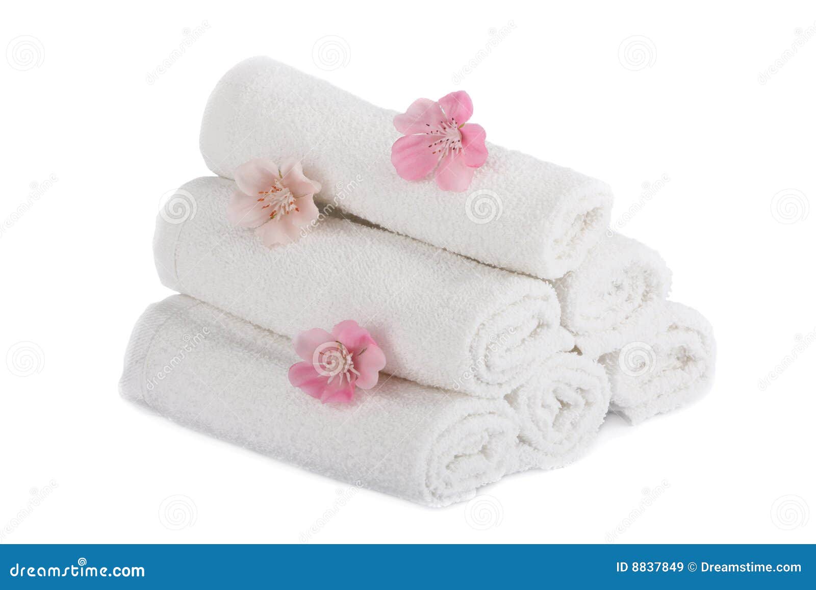White Towels And Aromatic Flowers Isolated Stock Image Image of bath