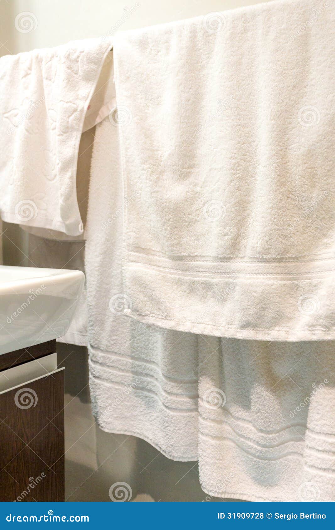 White Towels Hanging in Bathroom Stock Photo Image of bath, hanging
