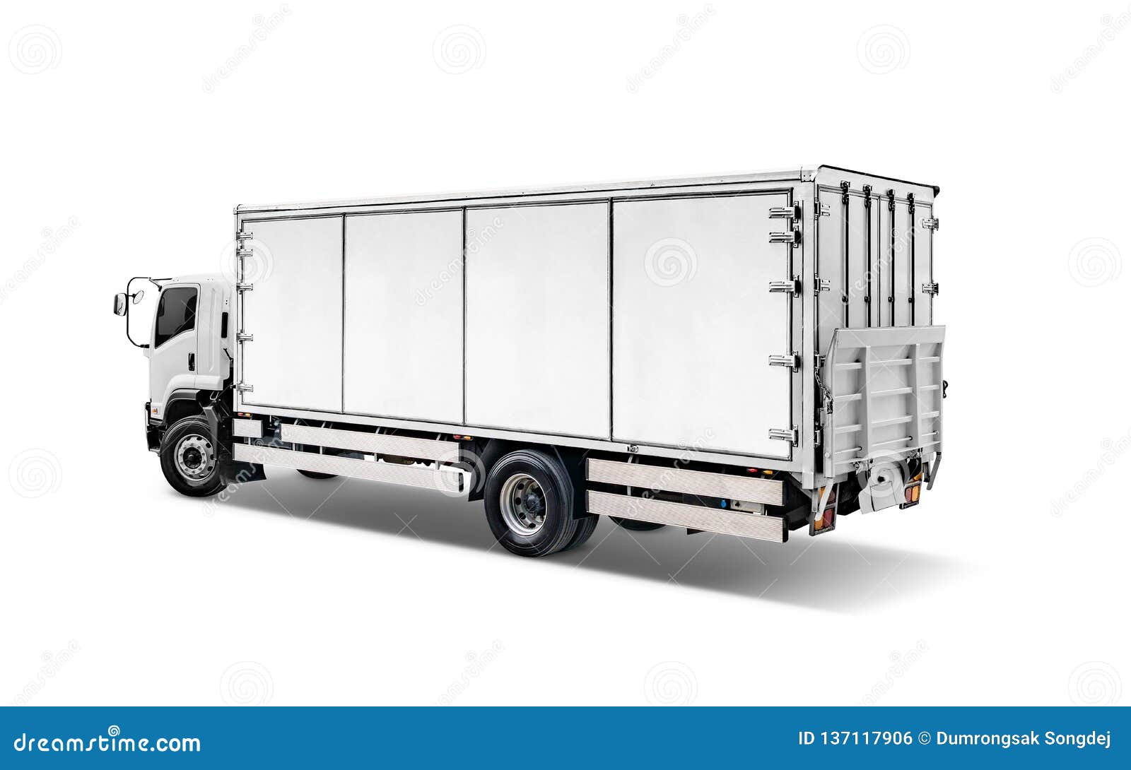 White transport cargo truck or container auto car trailer isolated on white background with clipping path