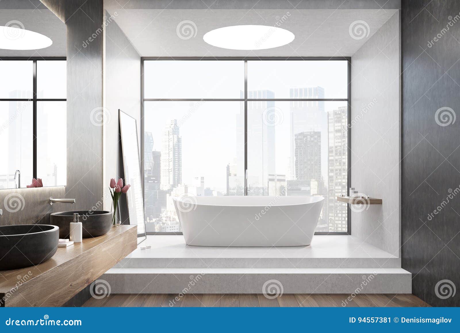 White Tub, White Room, Window, Front Stock Illustration - Illustration ...