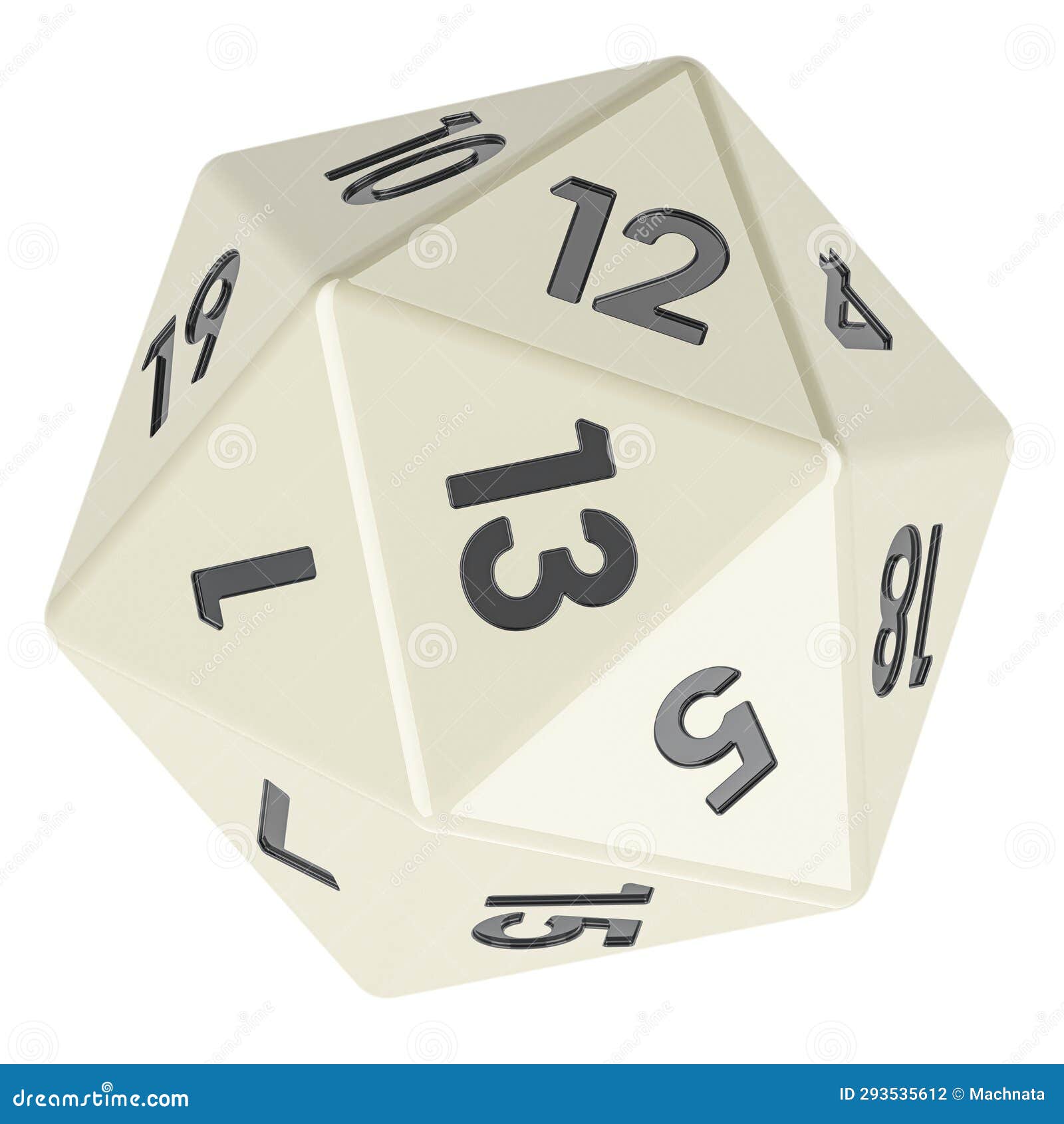white twenty sided die, icosahedron dice. 3d rendering