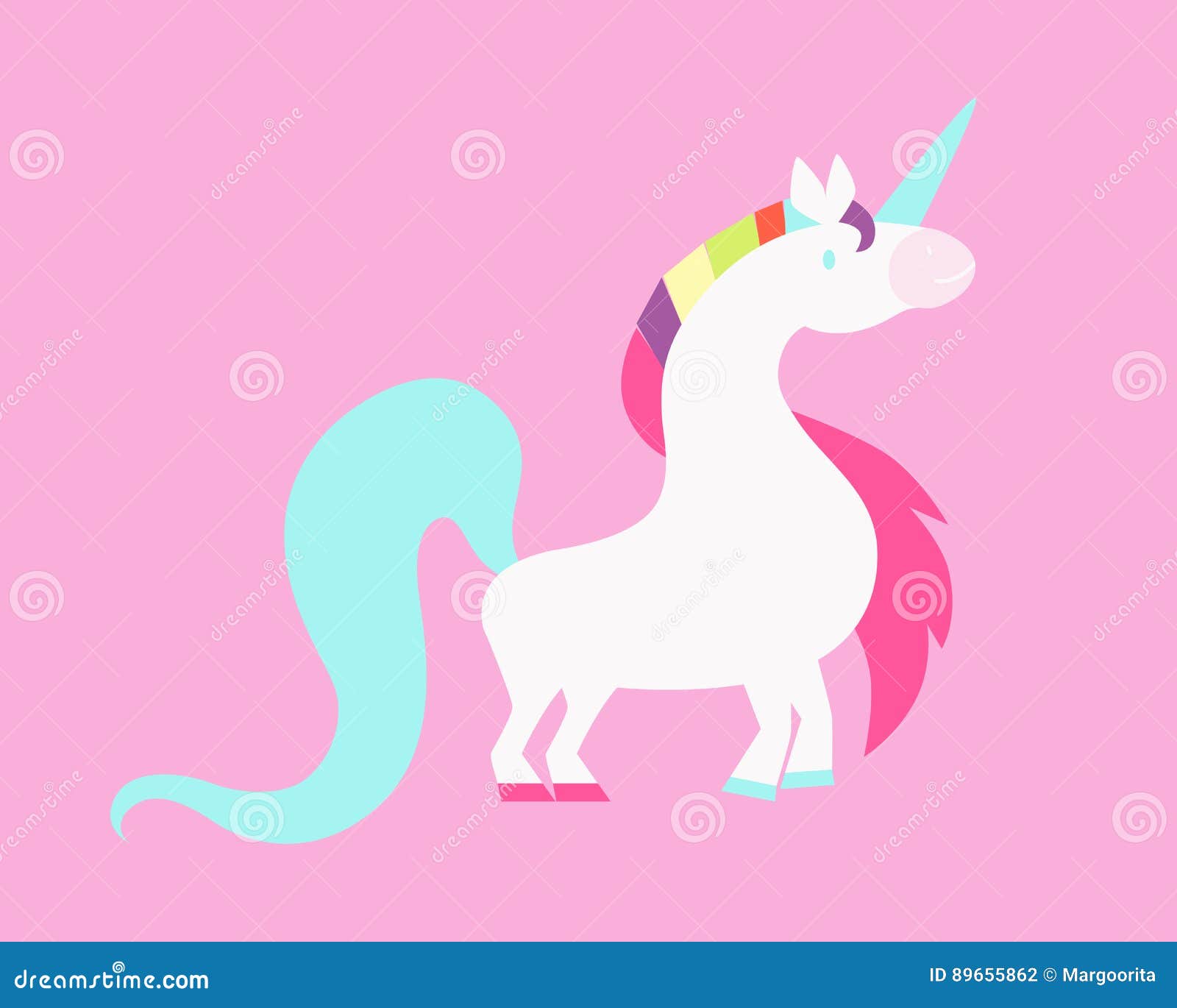 White Unicorn on a Pink Background Stock Vector Illustration of