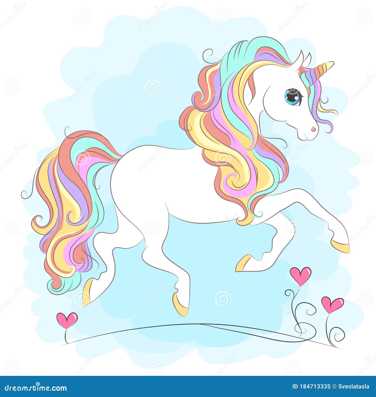 White Unicorn with Rainbow Hair Stock Vector - Illustration of drawing ...