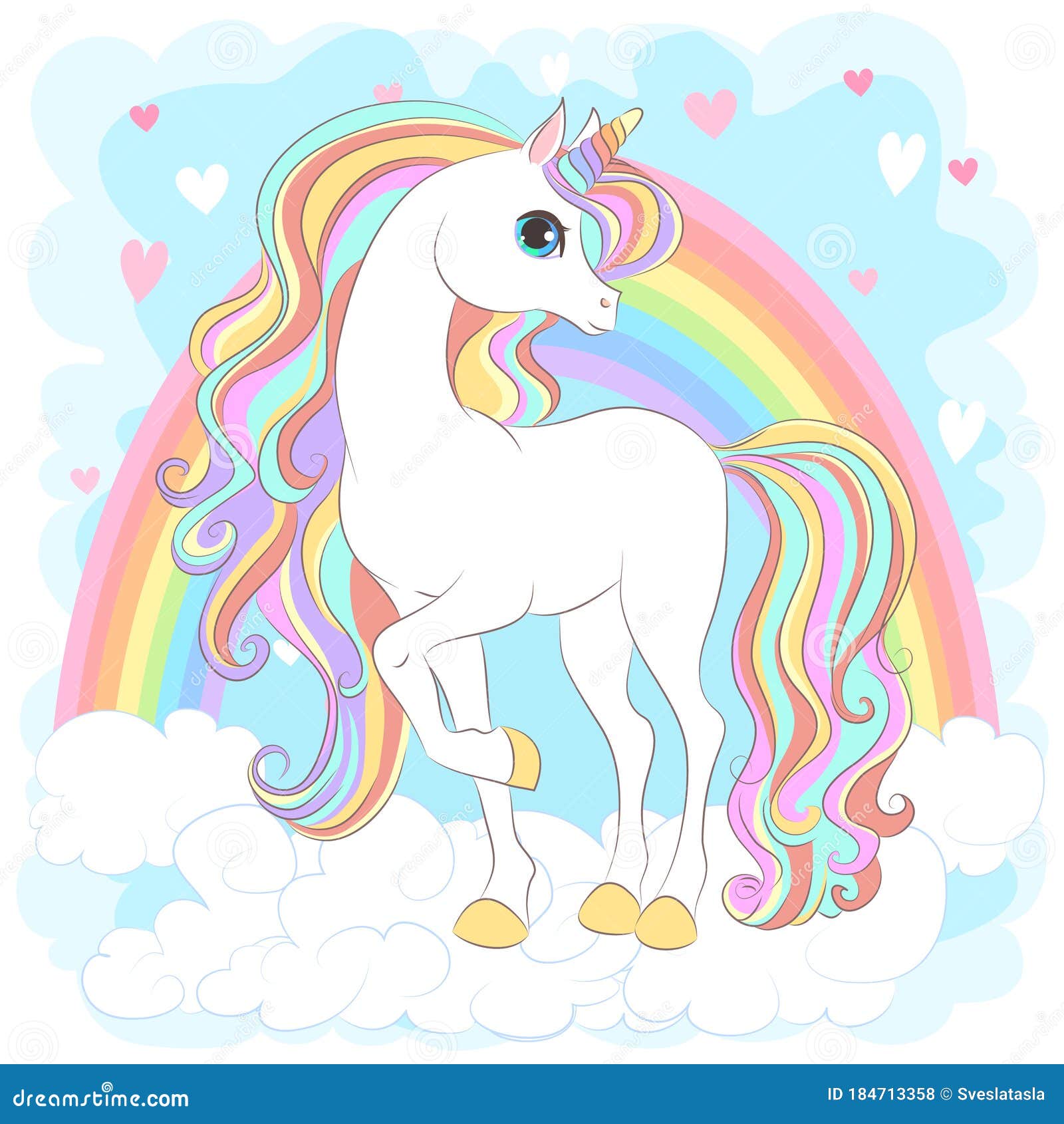 White Unicorn with Rainbow Hair Stock Vector - Illustration of drawing ...