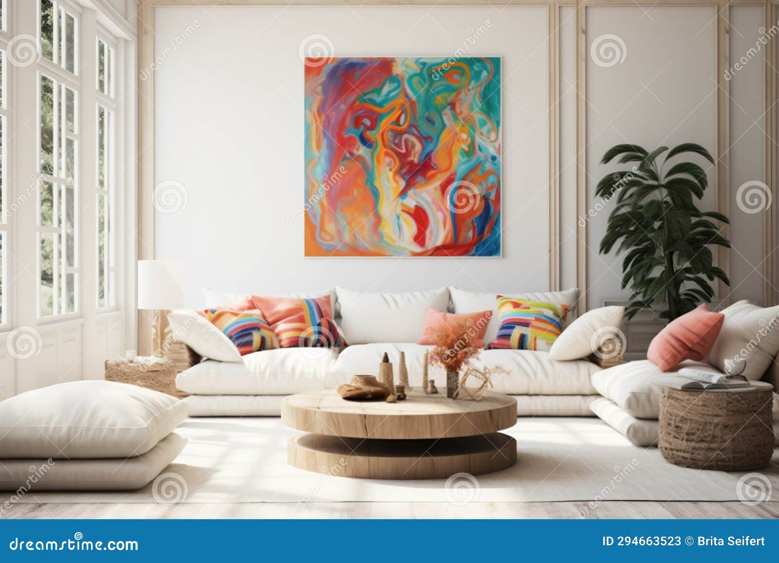 A White Urban Boho Living Room with Enough Space on the Wall for an A1