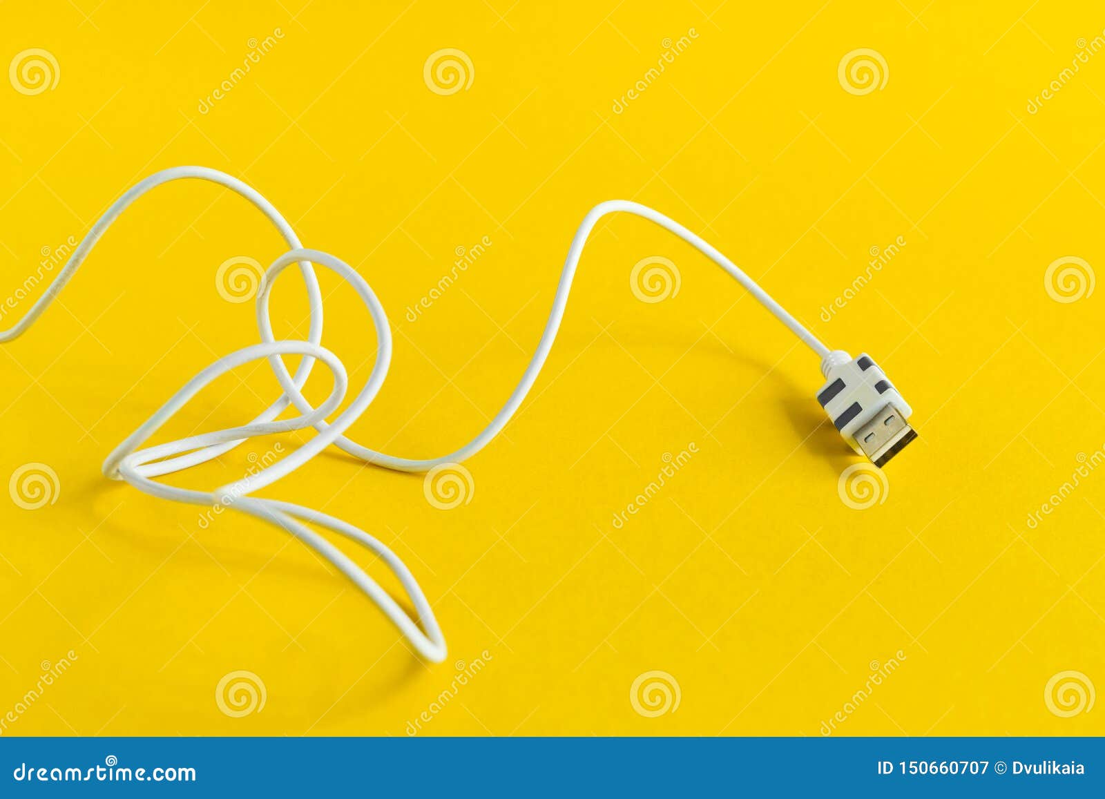 USB Micro Cable Isolated on Yellow Background Stock Image Image of